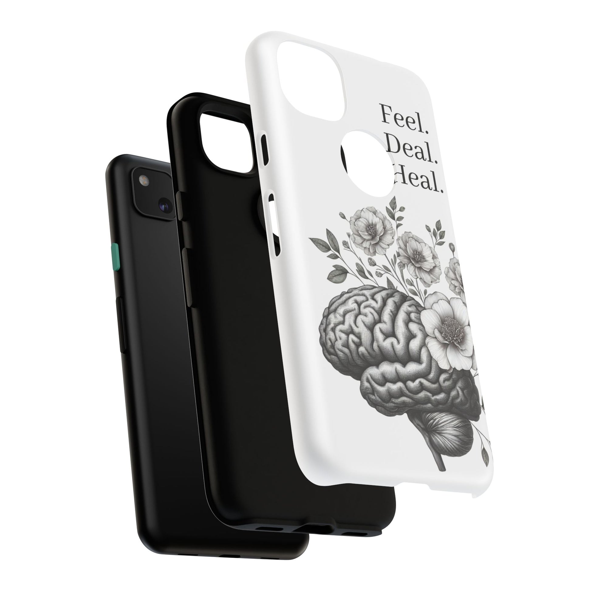 Emotional Wellness Phone Case | Feel. Deal. Heal. | Floral Brain Art | Self-Care Gift | Strong & Stylish | Unique Protection