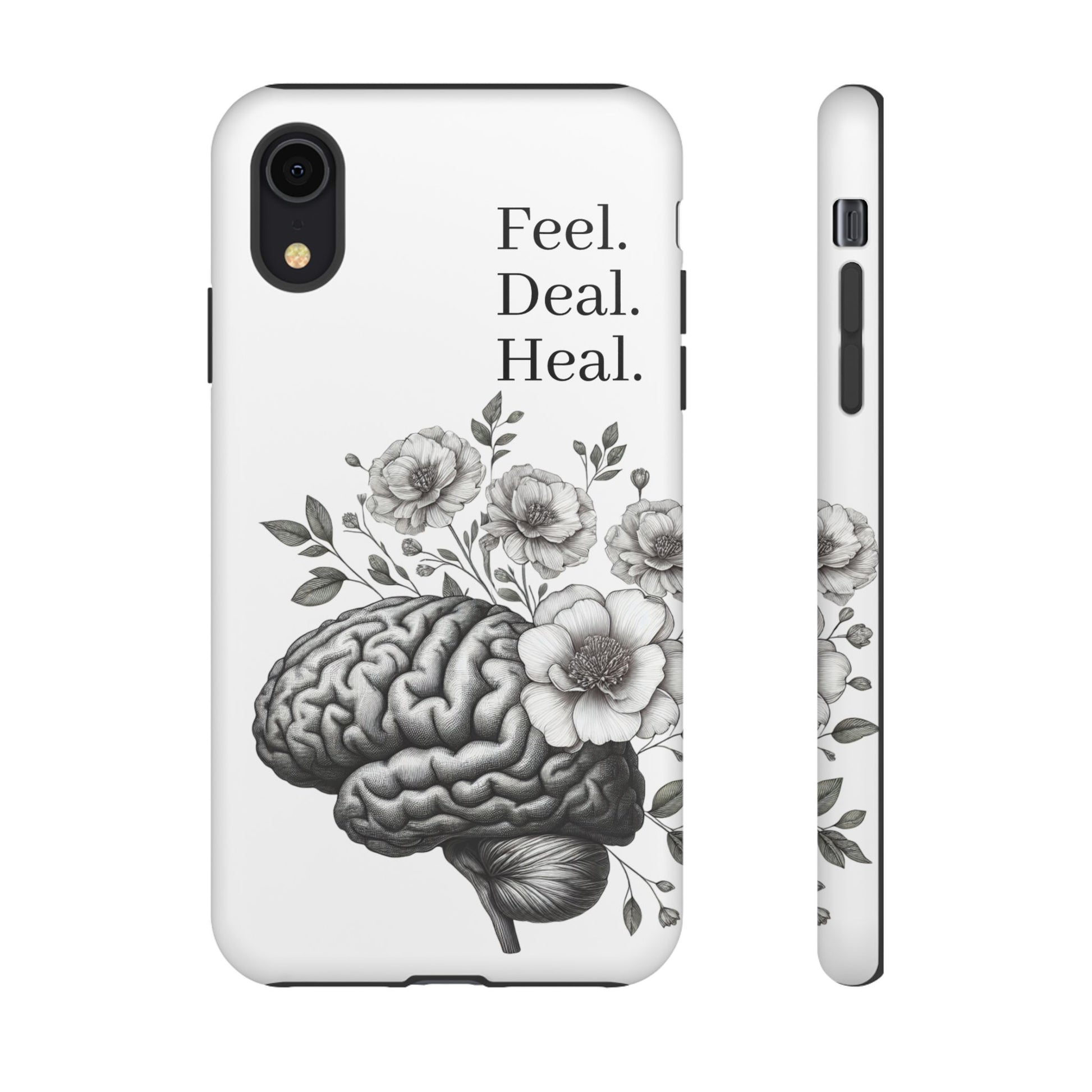 Emotional Wellness Phone Case | Feel. Deal. Heal. | Floral Brain Art | Self-Care Gift | Strong & Stylish | Unique Protection