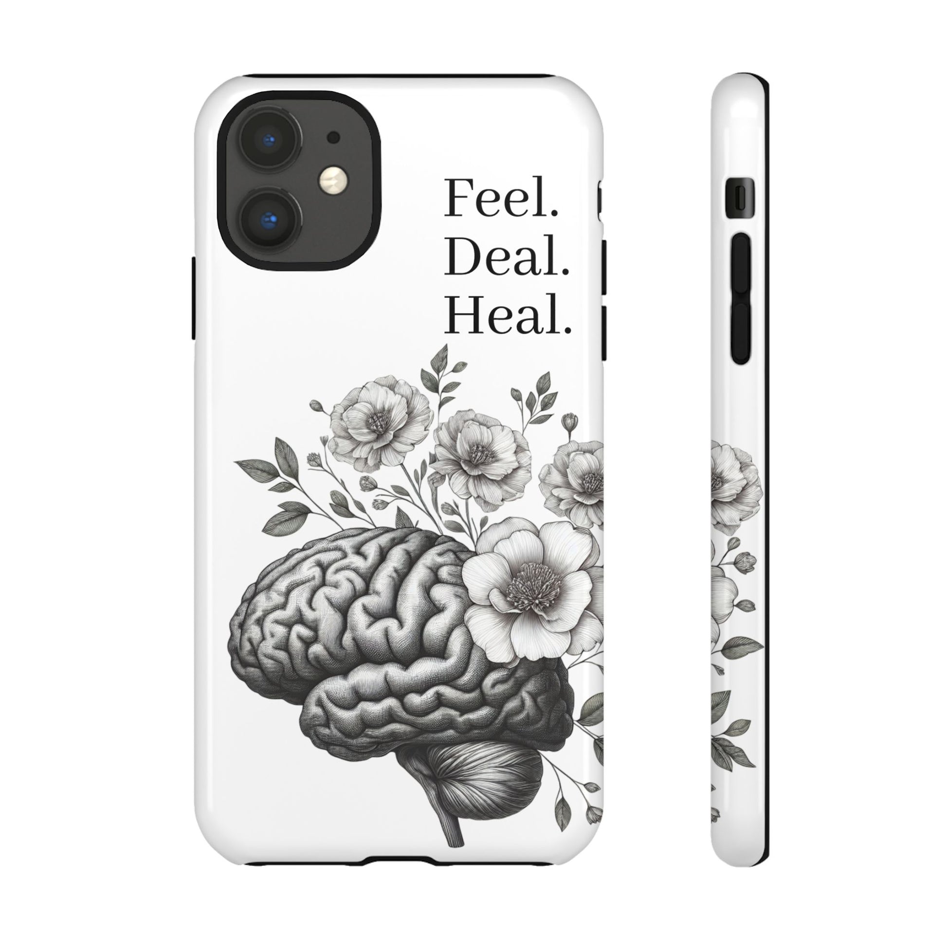 Emotional Wellness Phone Case | Feel. Deal. Heal. | Floral Brain Art | Self-Care Gift | Strong & Stylish | Unique Protection