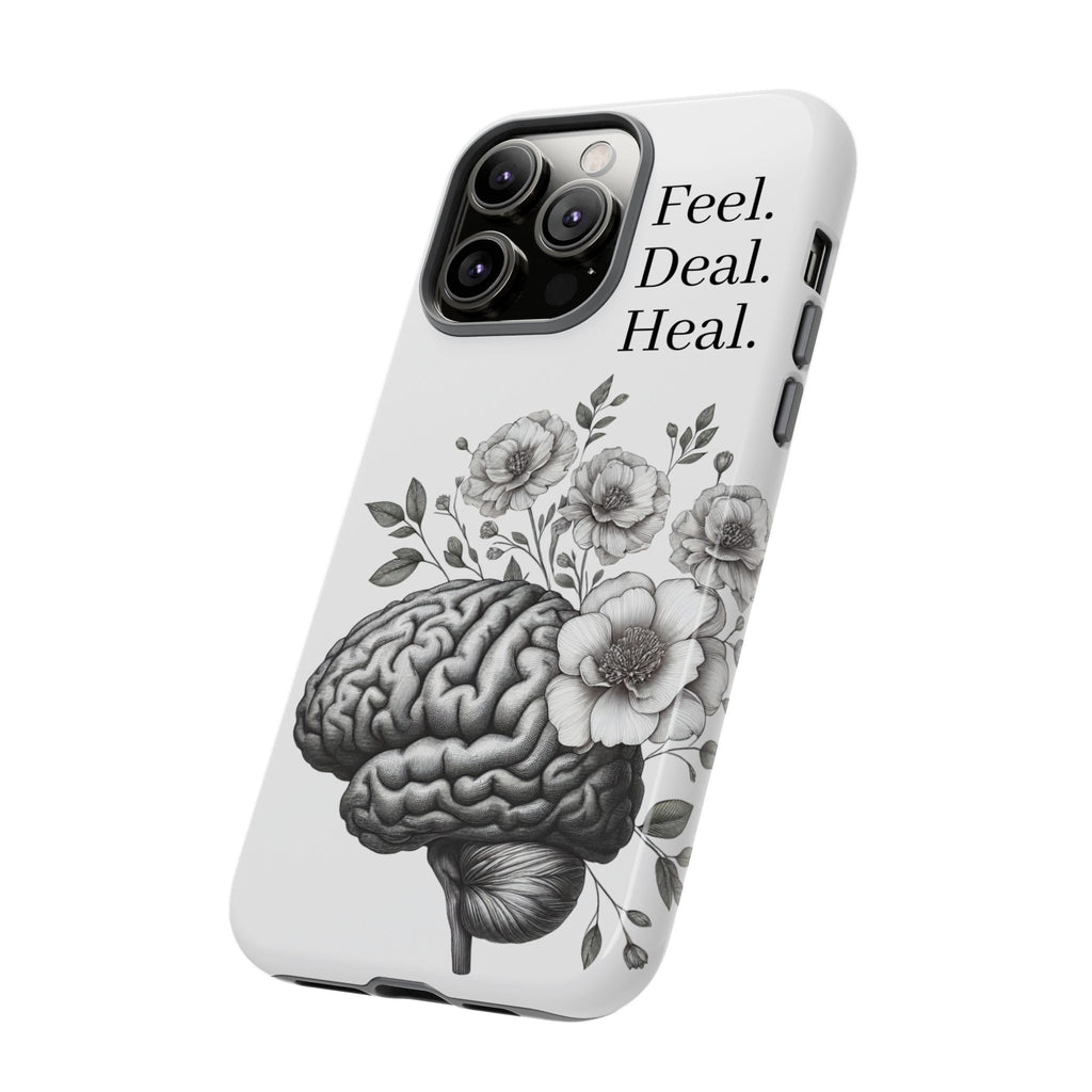 Emotional Wellness Phone Case | Feel. Deal. Heal. | Floral Brain Art | Self-Care Gift | Strong & Stylish | Unique Protection
