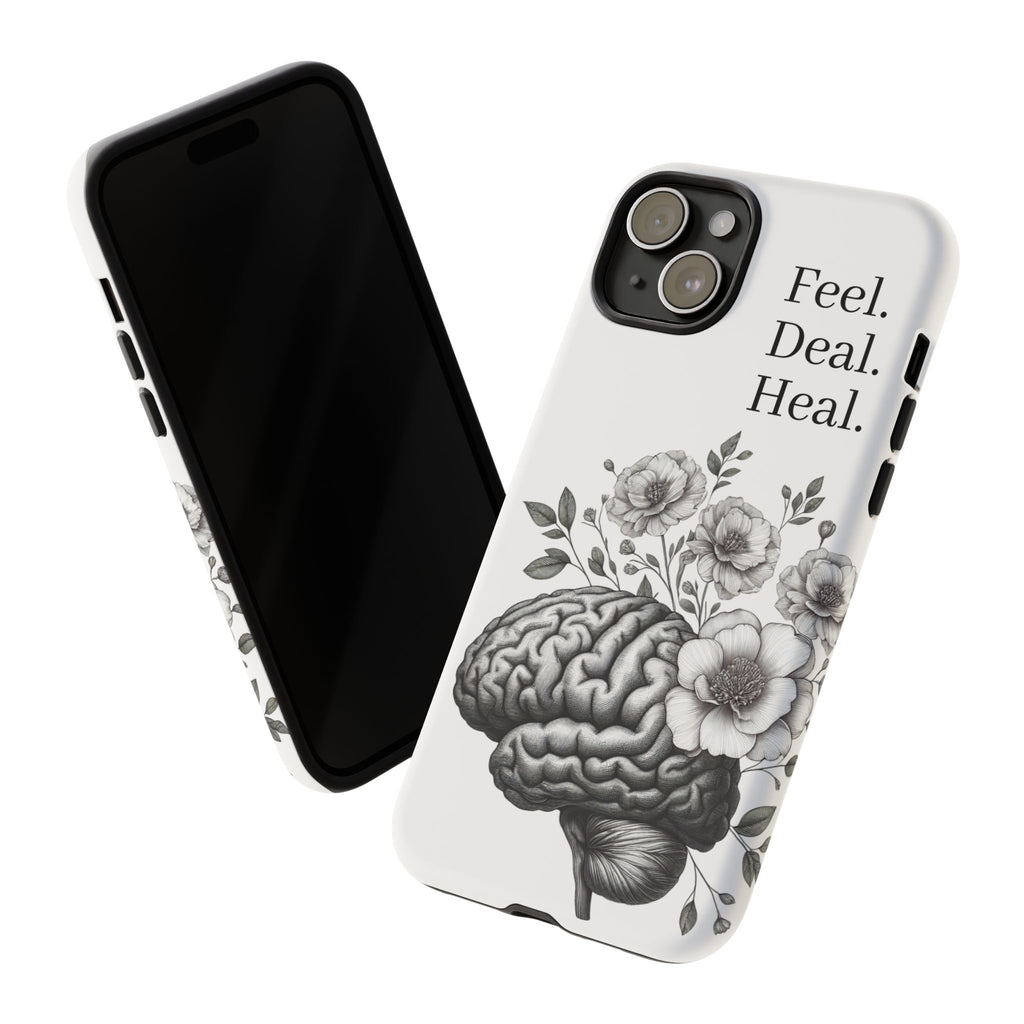 Emotional Wellness Phone Case | Feel. Deal. Heal. | Floral Brain Art | Self-Care Gift | Strong & Stylish | Unique Protection