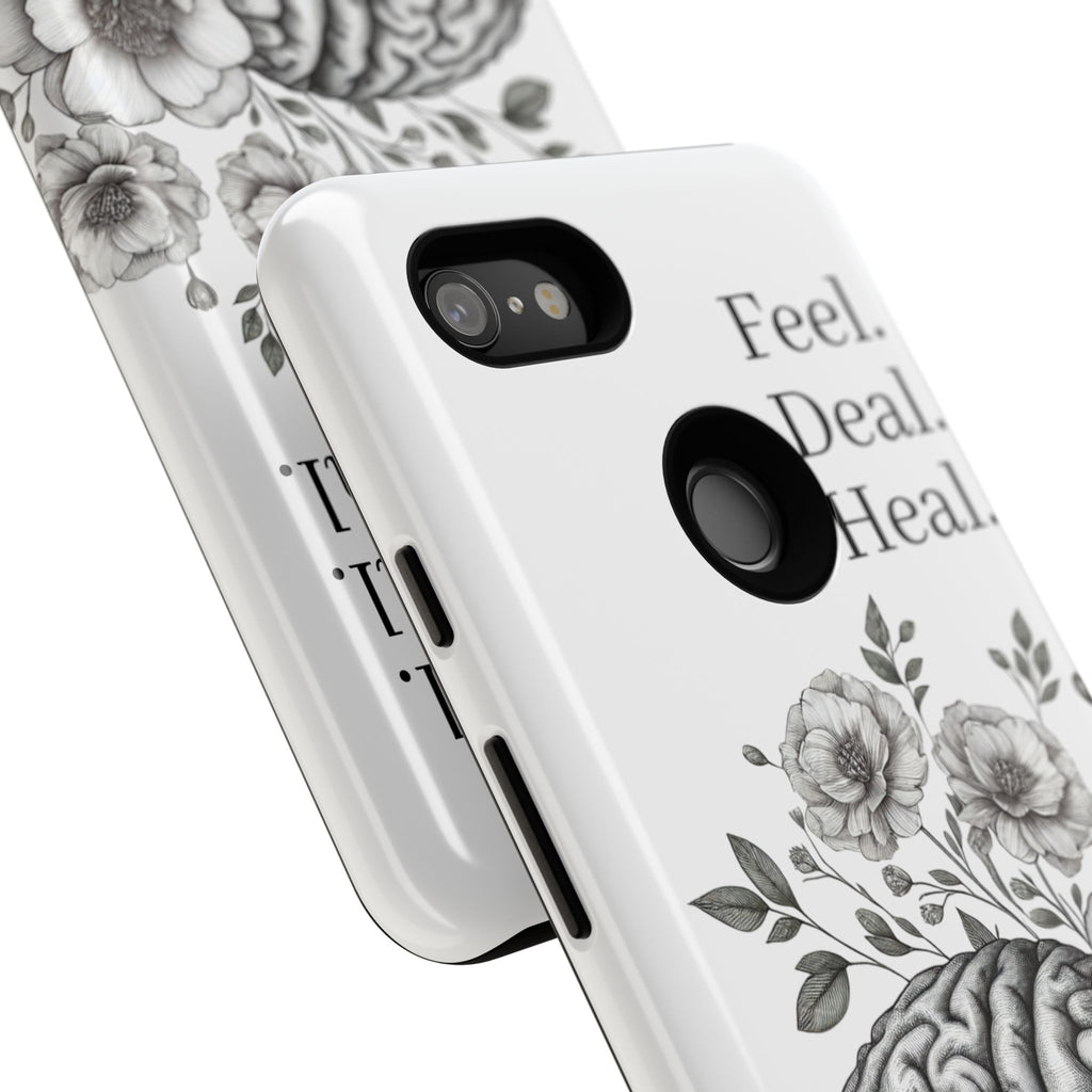 Emotional Wellness Phone Case | Feel. Deal. Heal. | Floral Brain Art | Self-Care Gift | Strong & Stylish | Unique Protection