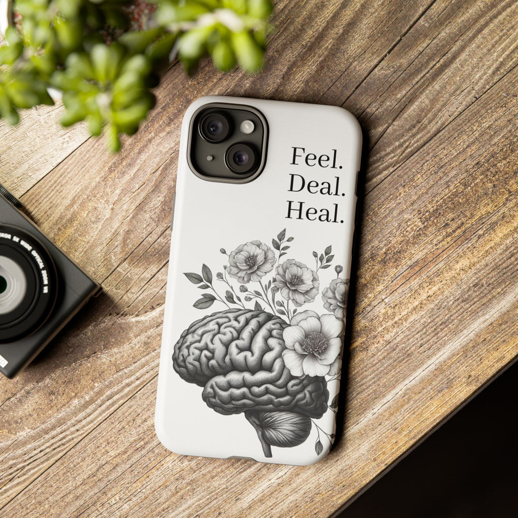 Emotional Wellness Phone Case | Feel. Deal. Heal. | Floral Brain Art | Self-Care Gift | Strong & Stylish | Unique Protection
