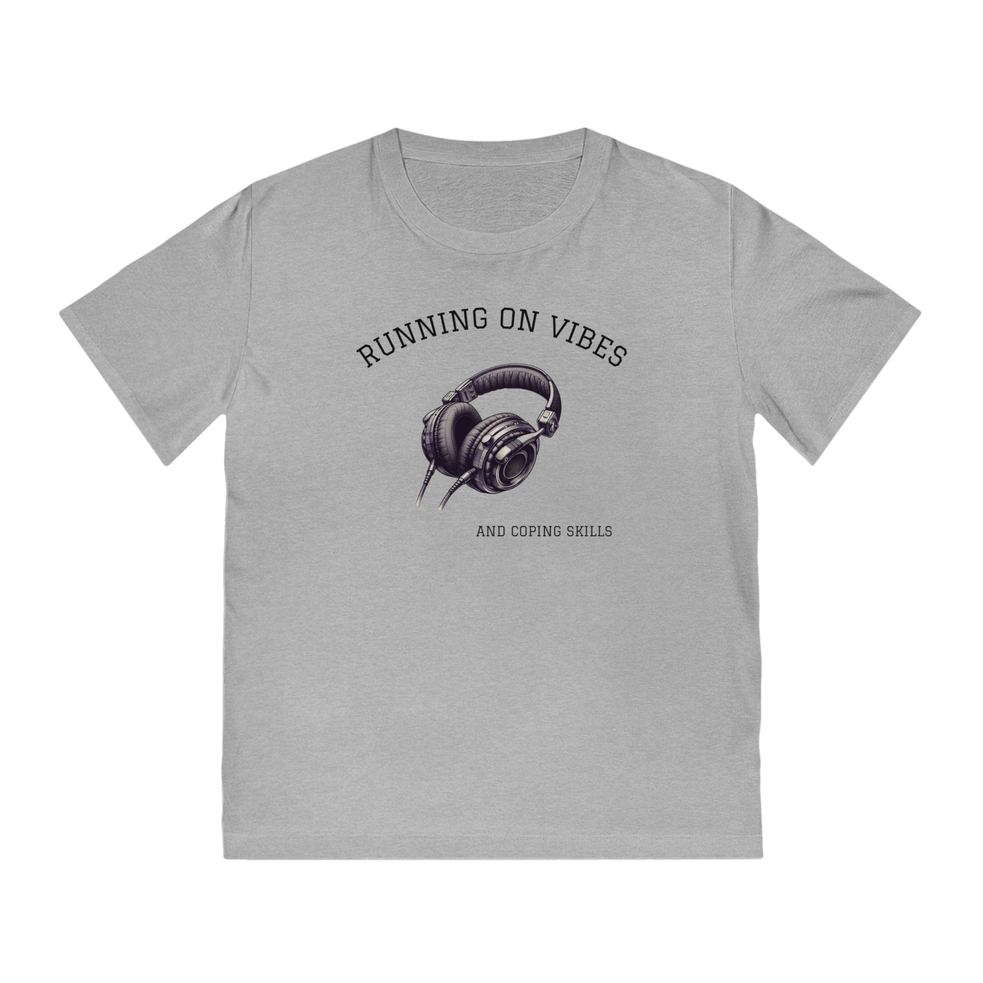 Unisex Rocker T-Shirt: Running on Vibes & Coping Skills, Music Lover Gift, Casual Apparel, Festival Wear, Headphone Graphic Tee