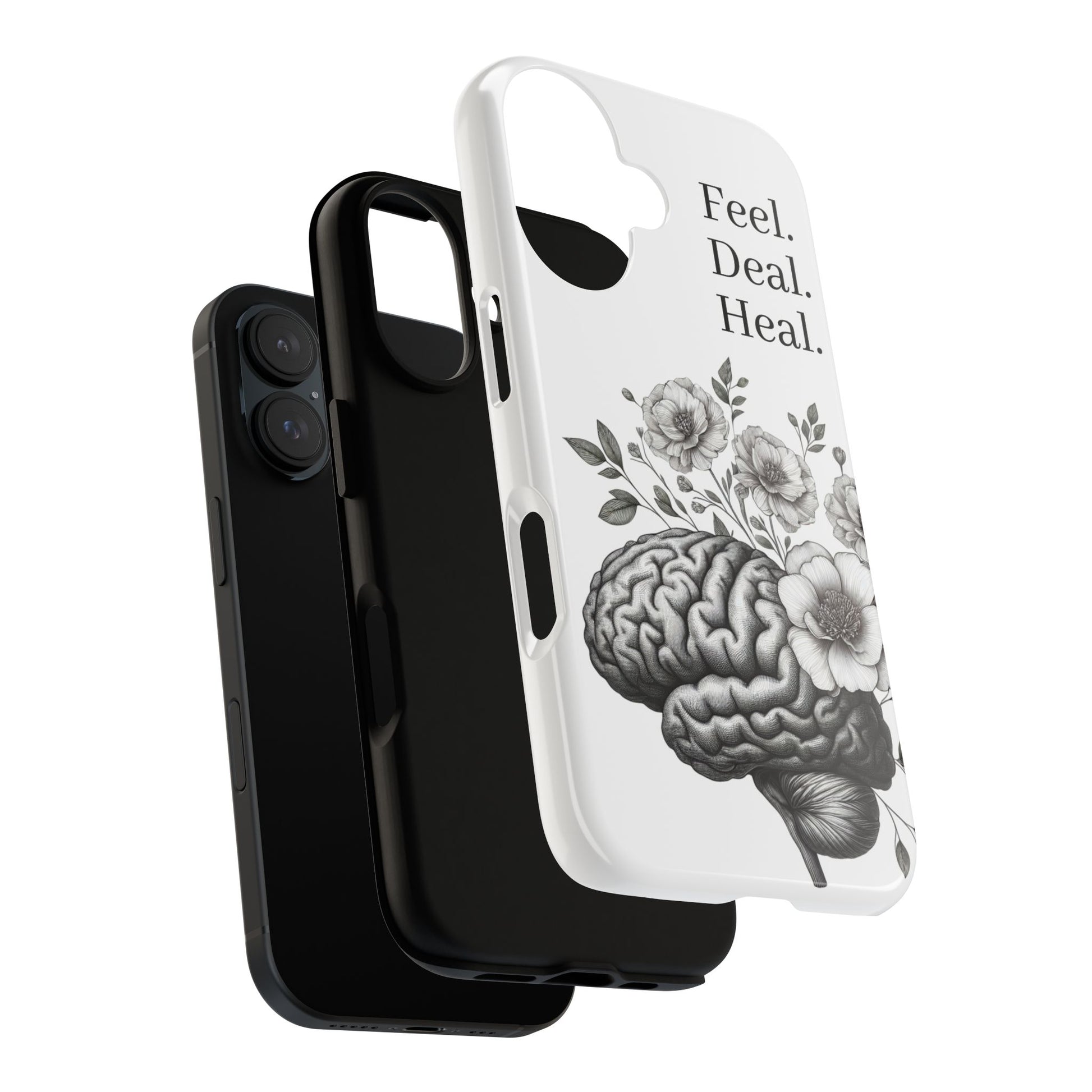 Emotional Wellness Phone Case | Feel. Deal. Heal. | Floral Brain Art | Self-Care Gift | Strong & Stylish | Unique Protection