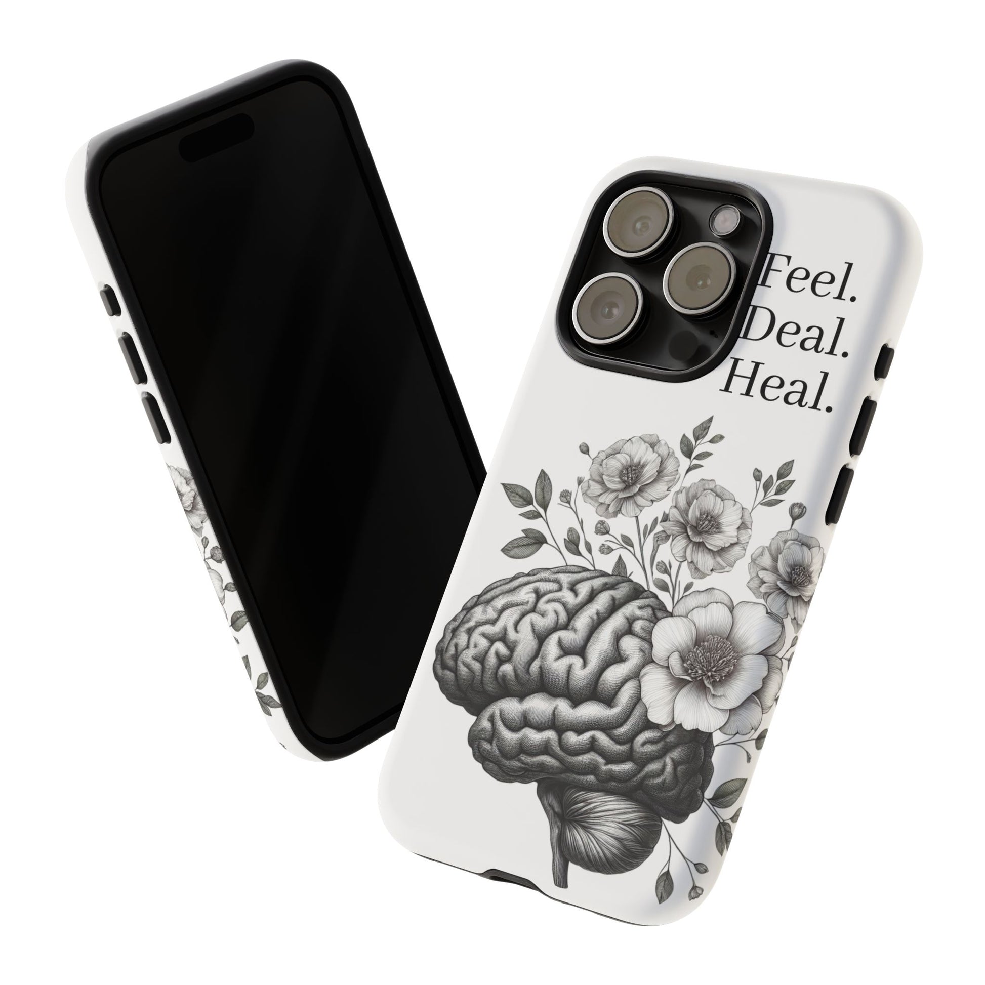 Emotional Wellness Phone Case | Feel. Deal. Heal. | Floral Brain Art | Self-Care Gift | Strong & Stylish | Unique Protection