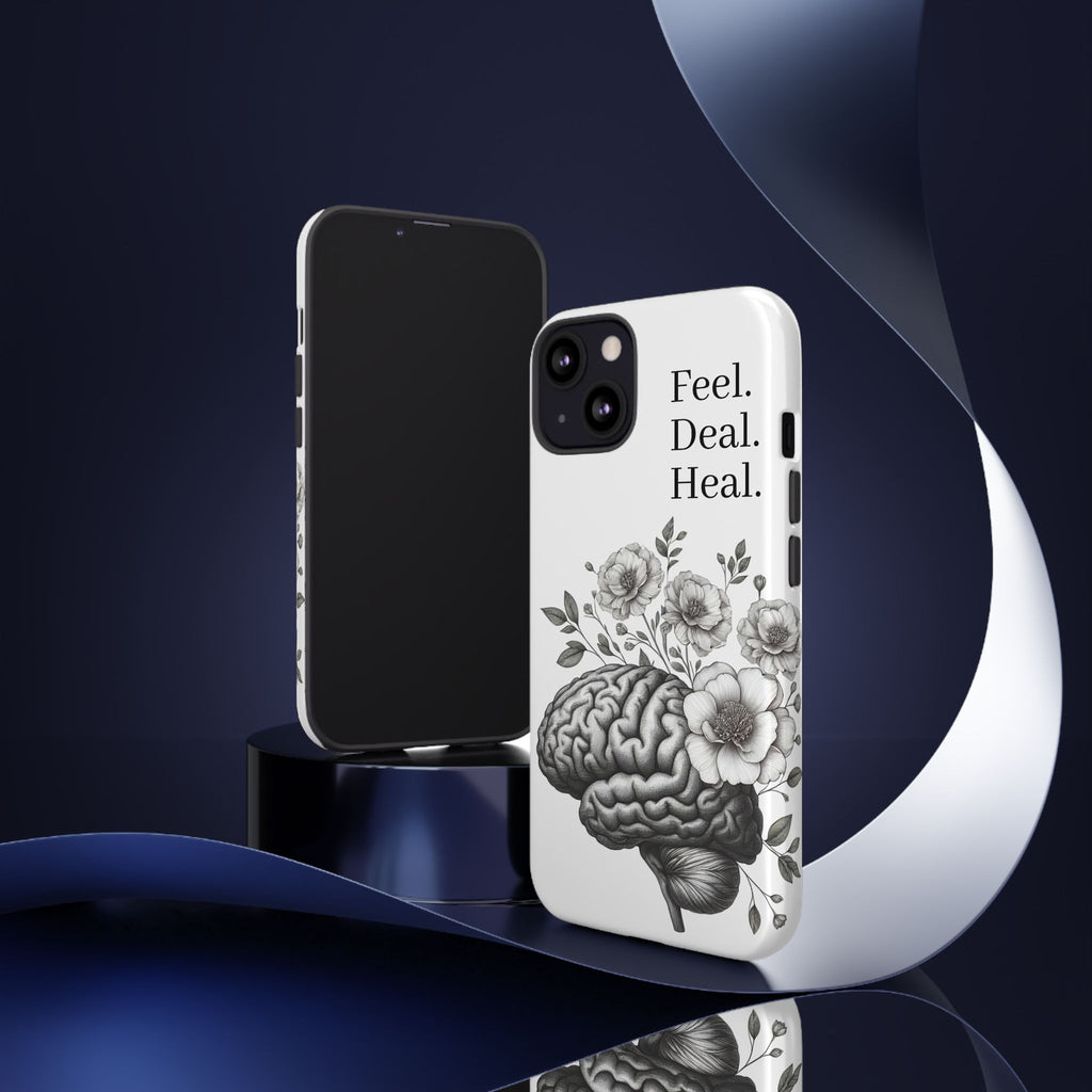 Emotional Wellness Phone Case | Feel. Deal. Heal. | Floral Brain Art | Self-Care Gift | Strong & Stylish | Unique Protection