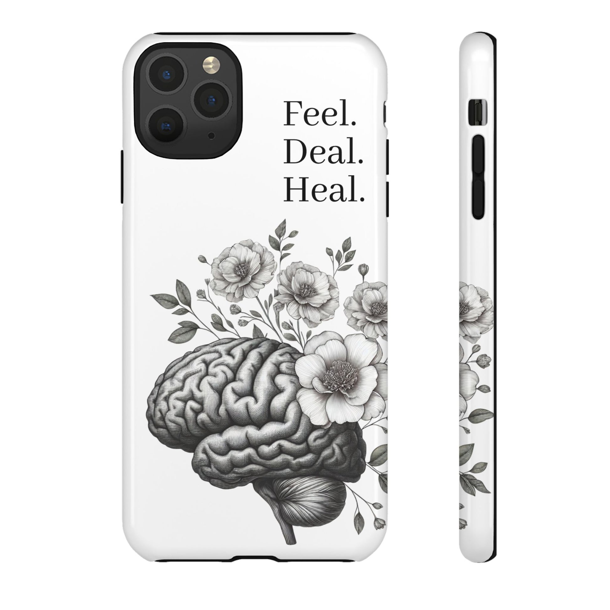 Emotional Wellness Phone Case | Feel. Deal. Heal. | Floral Brain Art | Self-Care Gift | Strong & Stylish | Unique Protection