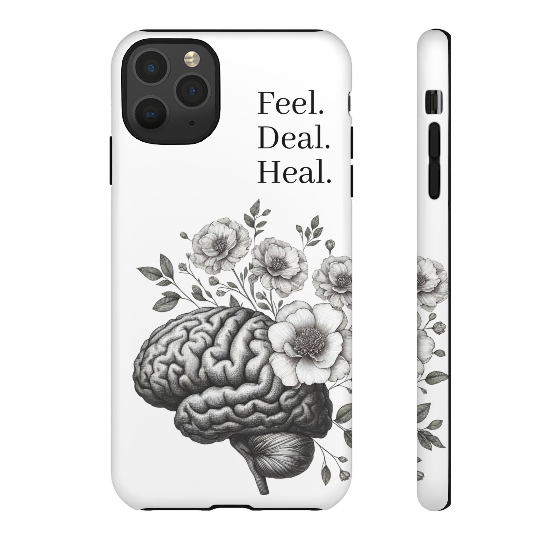 Emotional Wellness Phone Case | Feel. Deal. Heal. | Floral Brain Art | Self-Care Gift | Strong & Stylish | Unique Protection