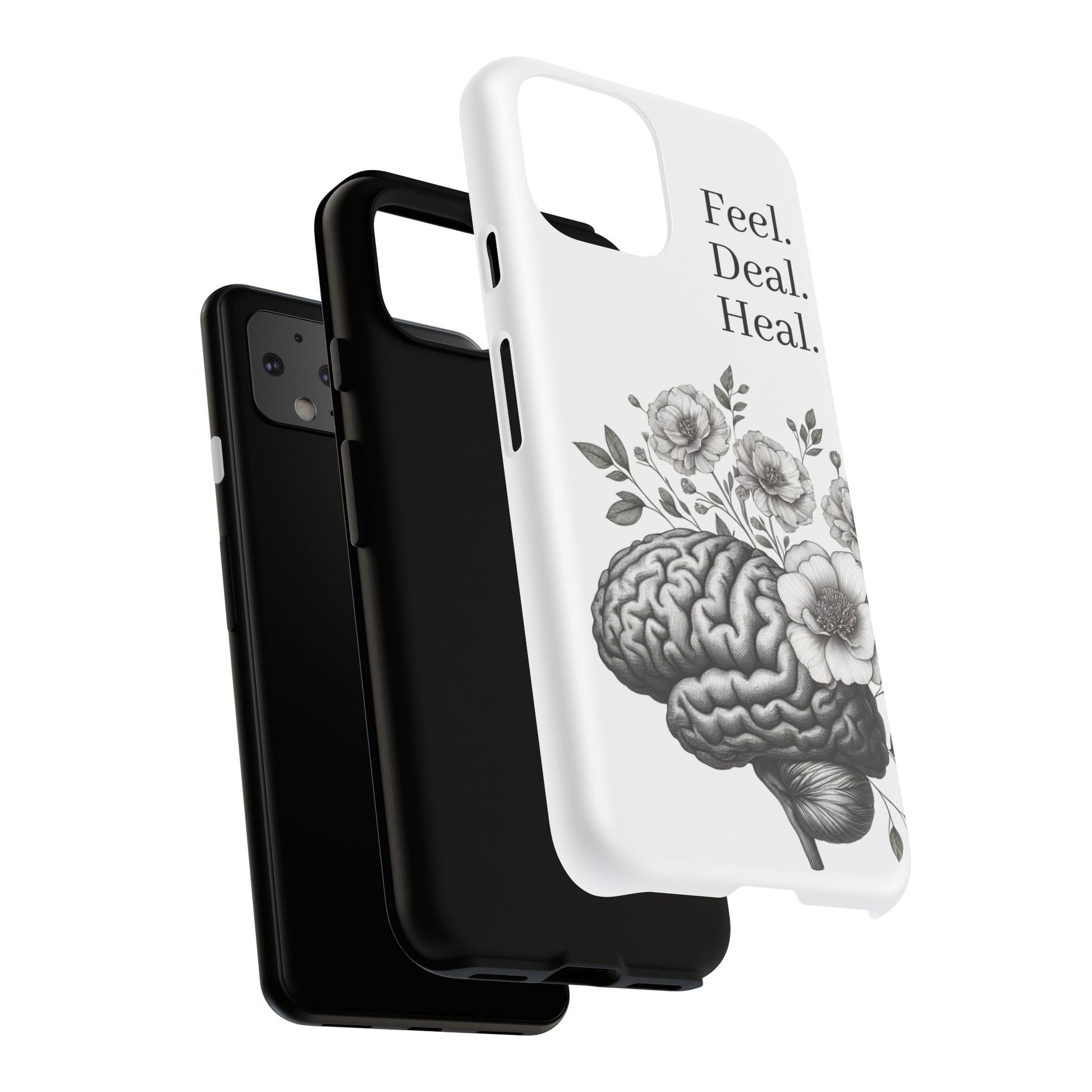 Emotional Wellness Phone Case | Feel. Deal. Heal. | Floral Brain Art | Self-Care Gift | Strong & Stylish | Unique Protection