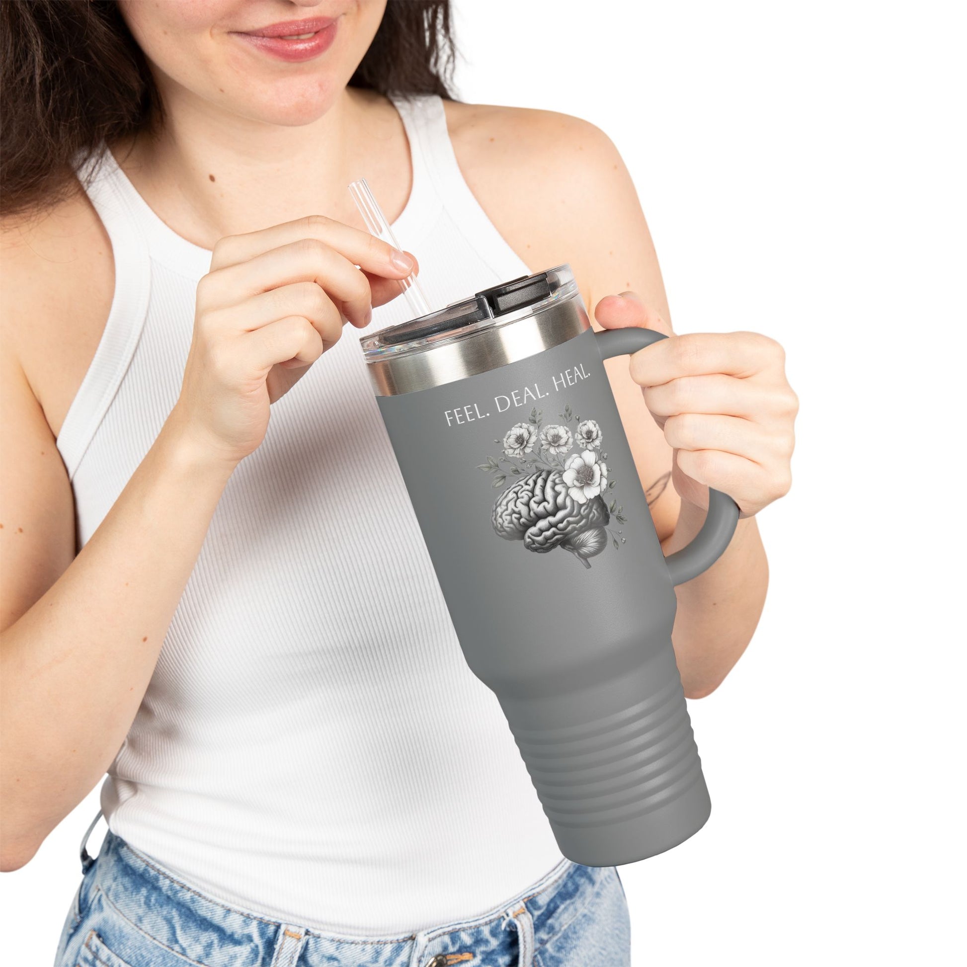 Floral Brain Insulated Travel Mug | 40oz | Motivational Drinkware | Perfect for Mental Health Awareness, Fitness, and Everyday Use