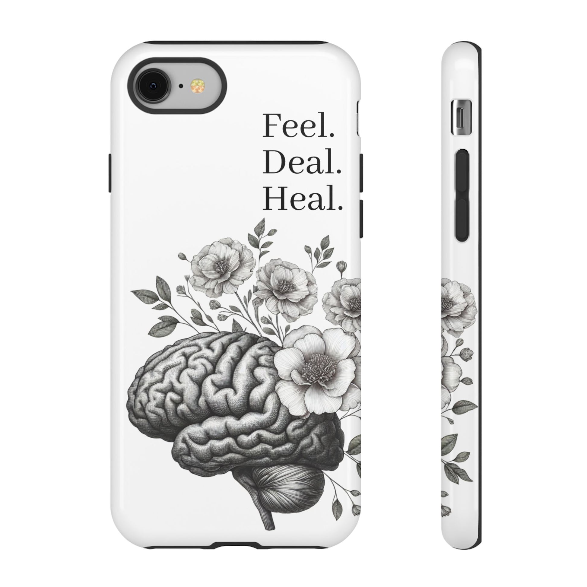 Emotional Wellness Phone Case | Feel. Deal. Heal. | Floral Brain Art | Self-Care Gift | Strong & Stylish | Unique Protection