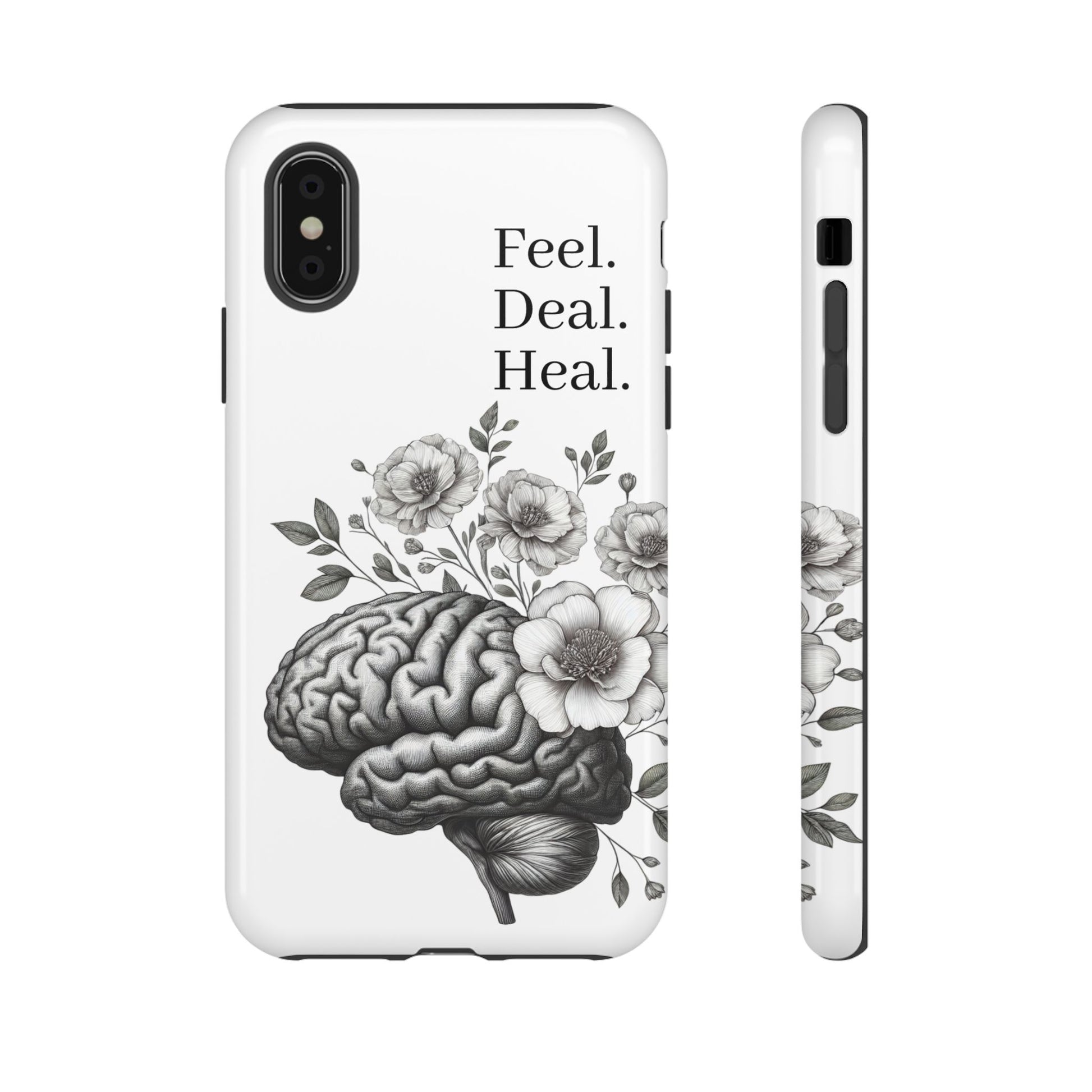 Emotional Wellness Phone Case | Feel. Deal. Heal. | Floral Brain Art | Self-Care Gift | Strong & Stylish | Unique Protection