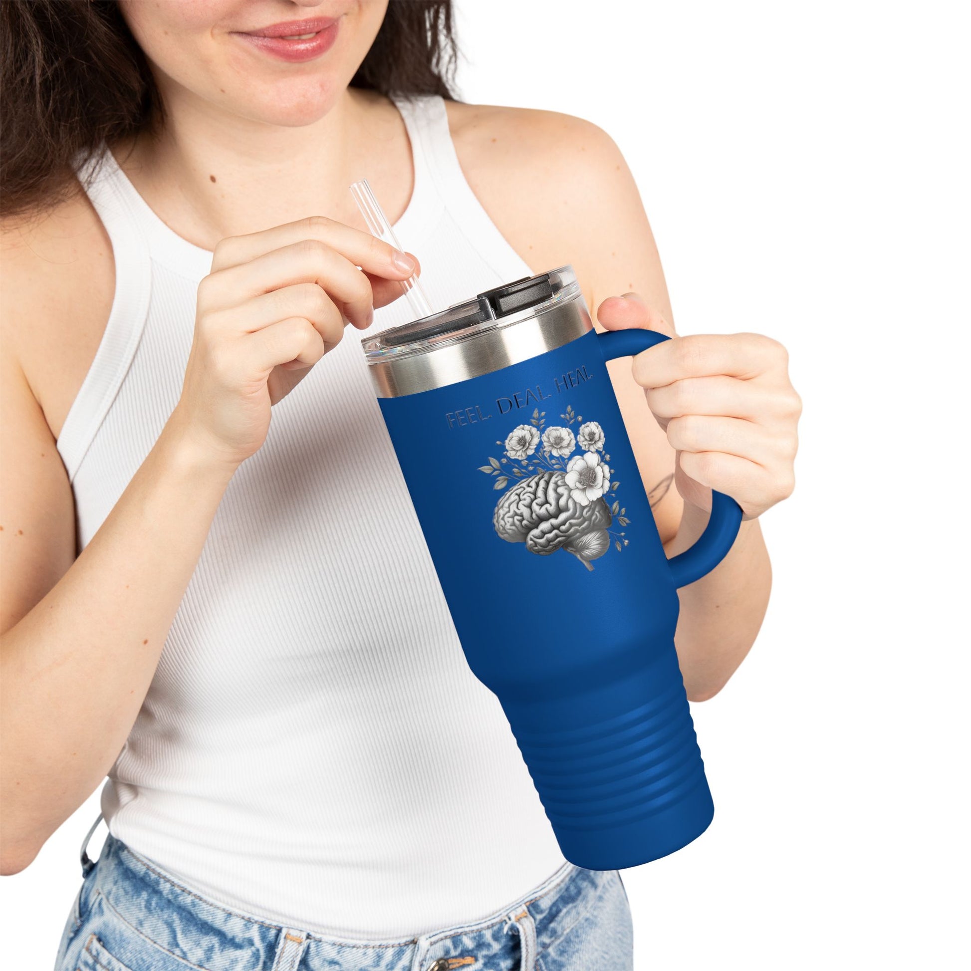 Floral Brain Insulated Travel Mug | 40oz | Motivational Drinkware | Perfect for Mental Health Awareness, Fitness, and Everyday Use