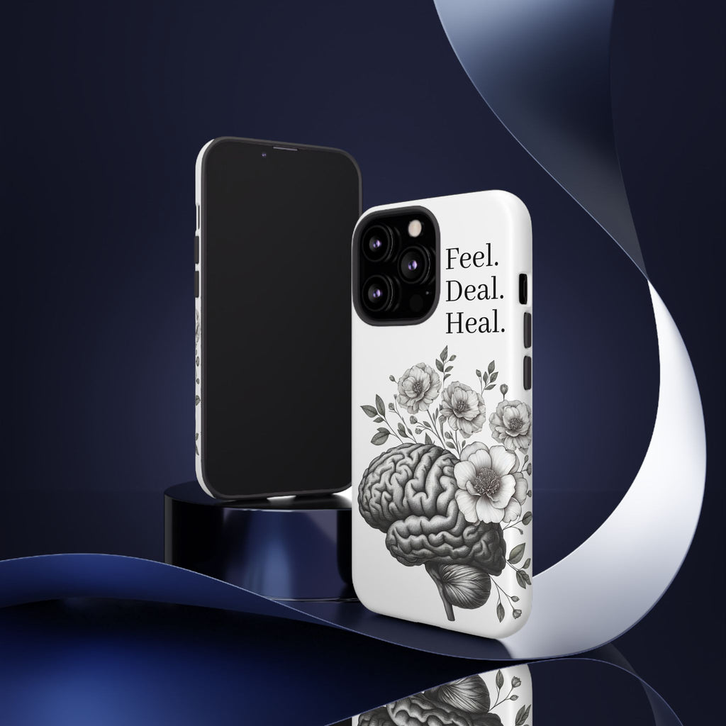 Emotional Wellness Phone Case | Feel. Deal. Heal. | Floral Brain Art | Self-Care Gift | Strong & Stylish | Unique Protection