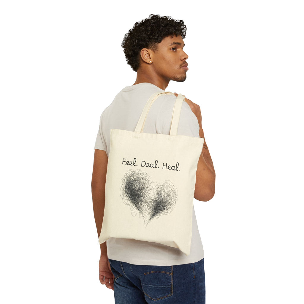 Feel, Deal, Heal Cotton Canvas Tote Bag | Eco-Friendly Shopper, Gift for Friends, Beach Bag, Reusable Grocery Bag, Emotional Wellness Tote