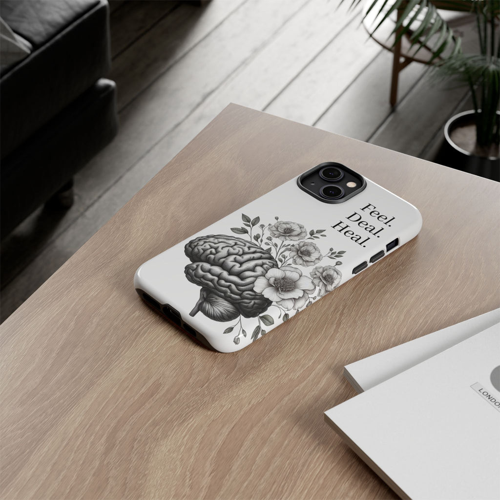 Emotional Wellness Phone Case | Feel. Deal. Heal. | Floral Brain Art | Self-Care Gift | Strong & Stylish | Unique Protection