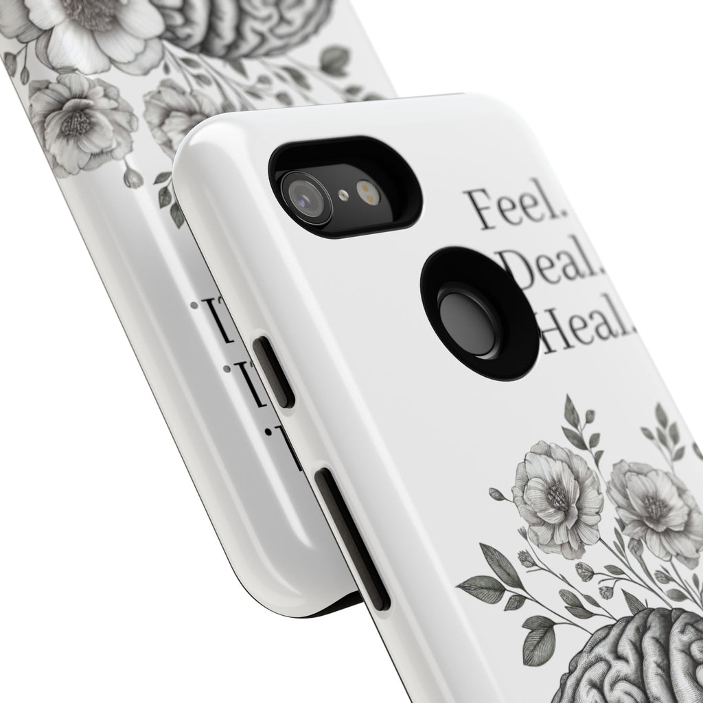 Emotional Wellness Phone Case | Feel. Deal. Heal. | Floral Brain Art | Self-Care Gift | Strong & Stylish | Unique Protection