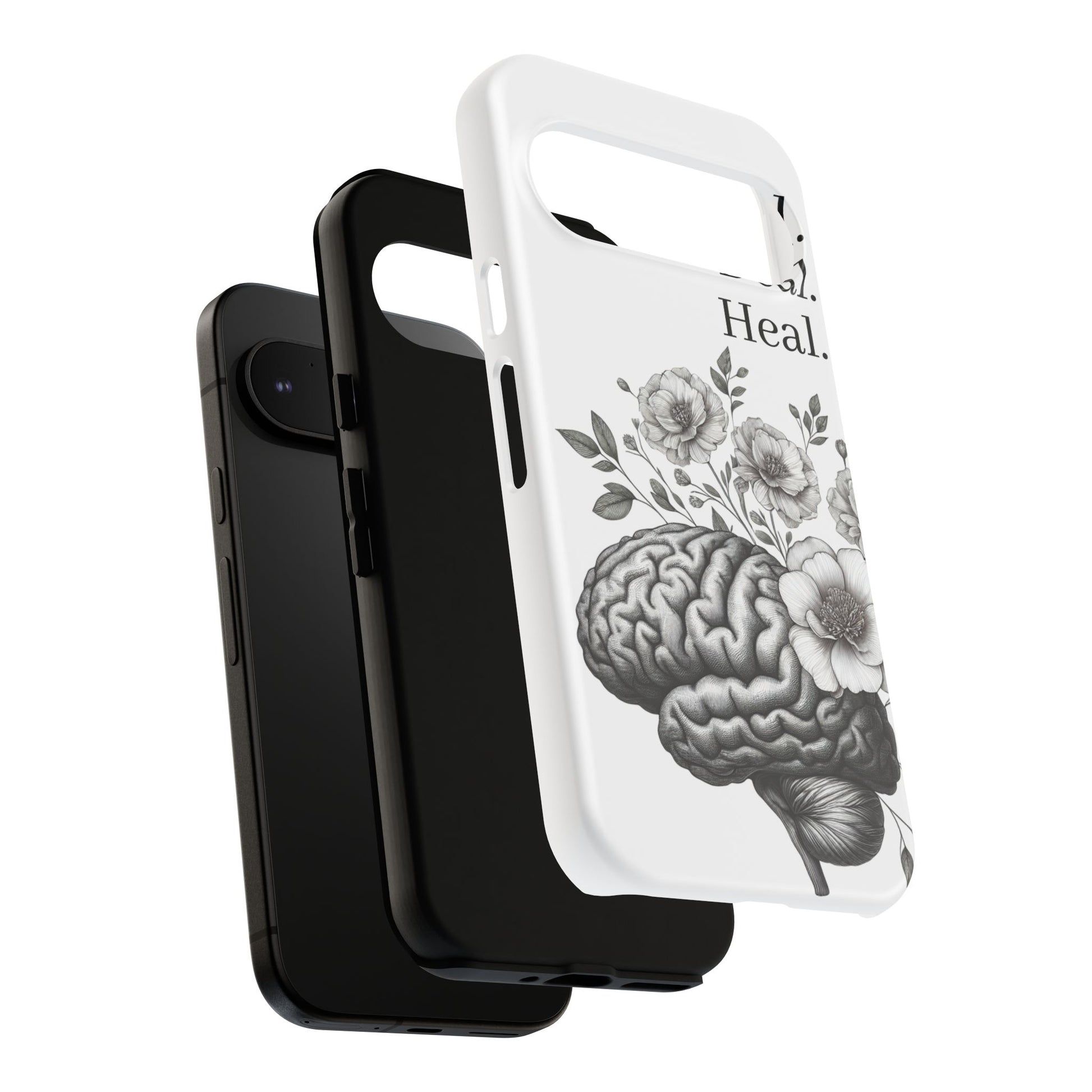 Emotional Wellness Phone Case | Feel. Deal. Heal. | Floral Brain Art | Self-Care Gift | Strong & Stylish | Unique Protection