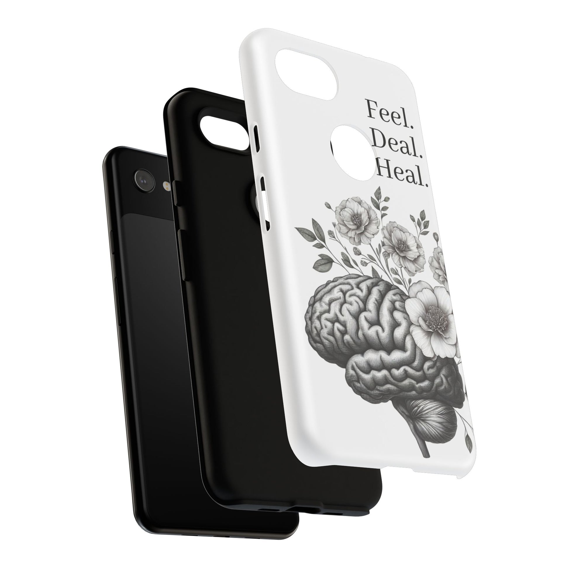 Emotional Wellness Phone Case | Feel. Deal. Heal. | Floral Brain Art | Self-Care Gift | Strong & Stylish | Unique Protection