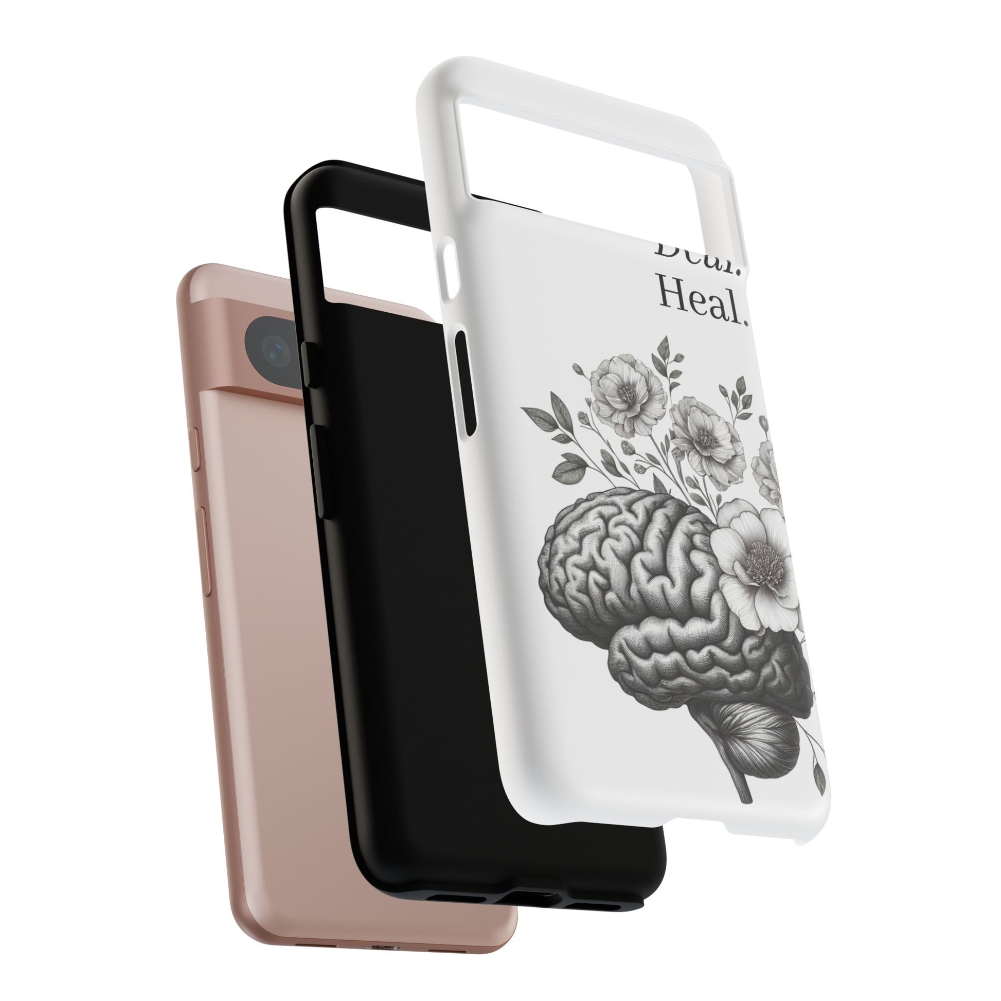 Emotional Wellness Phone Case | Feel. Deal. Heal. | Floral Brain Art | Self-Care Gift | Strong & Stylish | Unique Protection