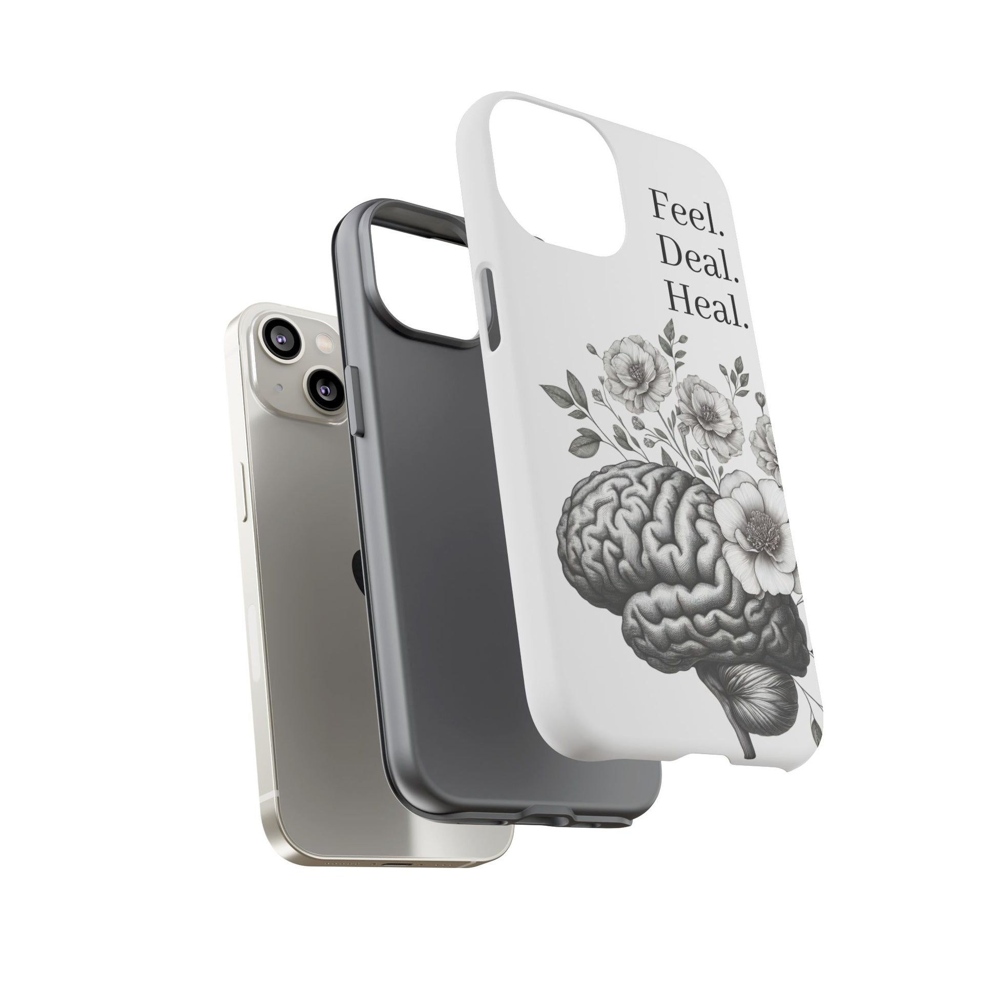 Emotional Wellness Phone Case | Feel. Deal. Heal. | Floral Brain Art | Self-Care Gift | Strong & Stylish | Unique Protection