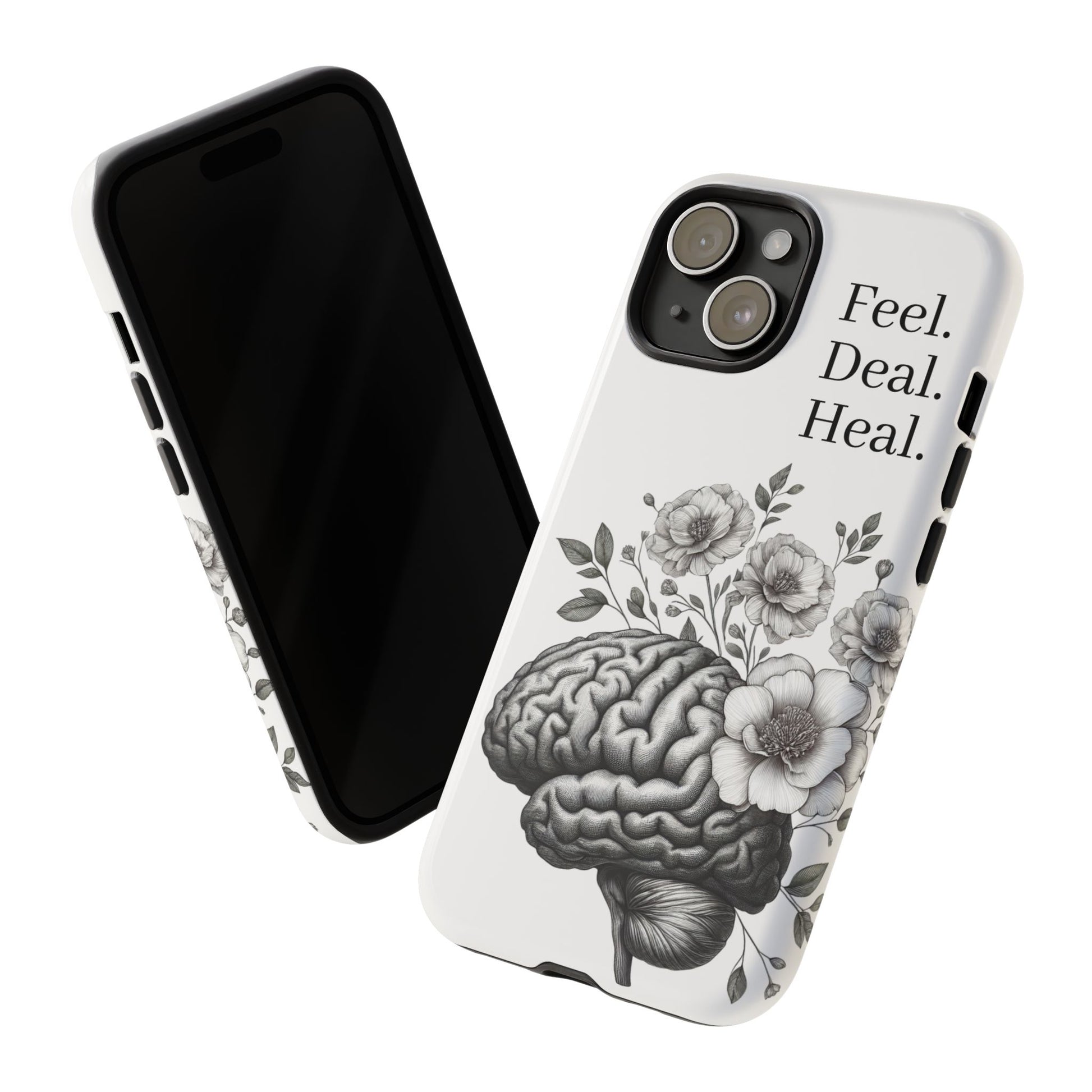 Emotional Wellness Phone Case | Feel. Deal. Heal. | Floral Brain Art | Self-Care Gift | Strong & Stylish | Unique Protection