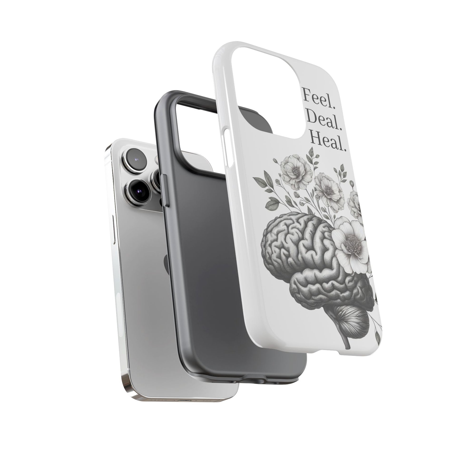 Emotional Wellness Phone Case | Feel. Deal. Heal. | Floral Brain Art | Self-Care Gift | Strong & Stylish | Unique Protection