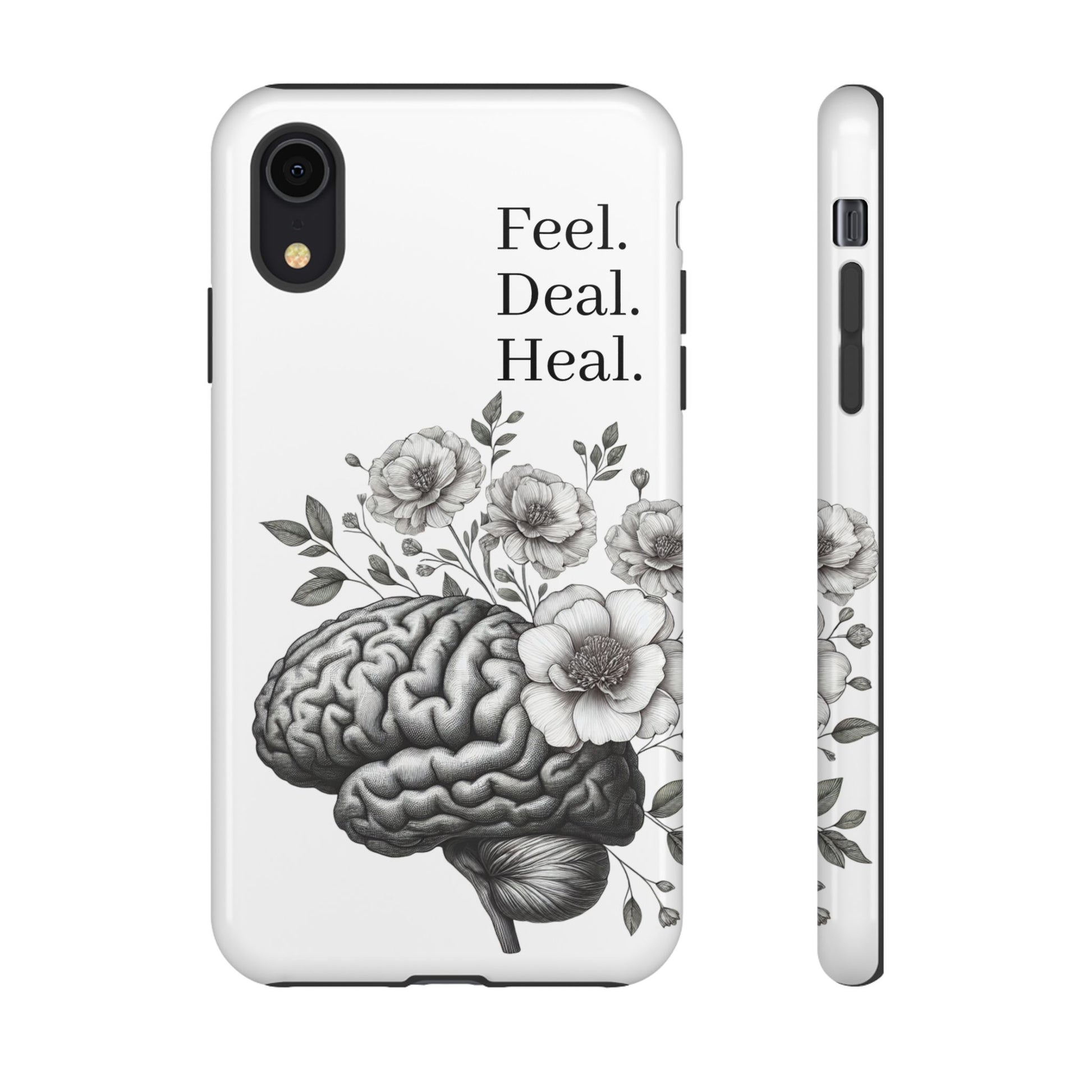 Emotional Wellness Phone Case | Feel. Deal. Heal. | Floral Brain Art | Self-Care Gift | Strong & Stylish | Unique Protection
