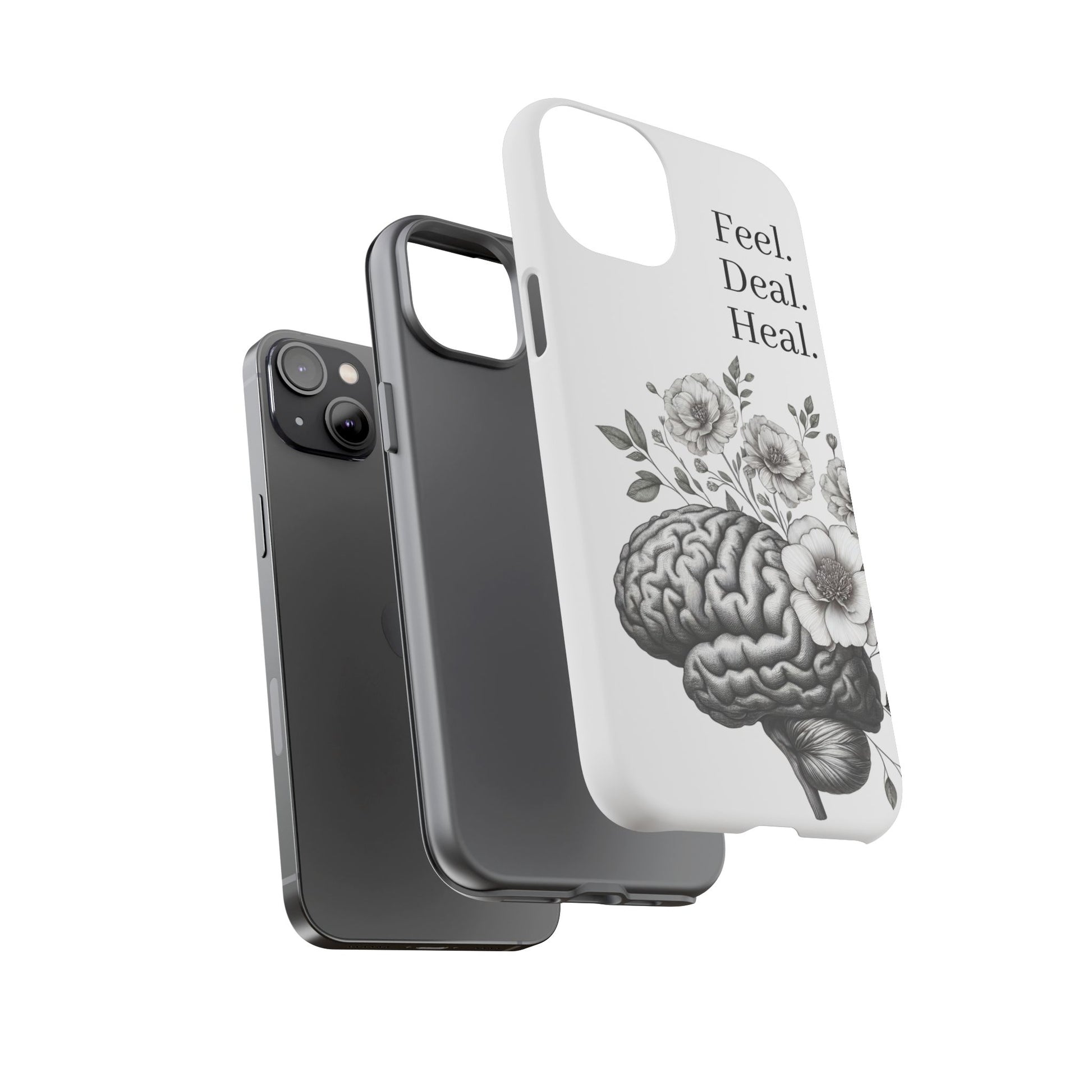 Emotional Wellness Phone Case | Feel. Deal. Heal. | Floral Brain Art | Self-Care Gift | Strong & Stylish | Unique Protection