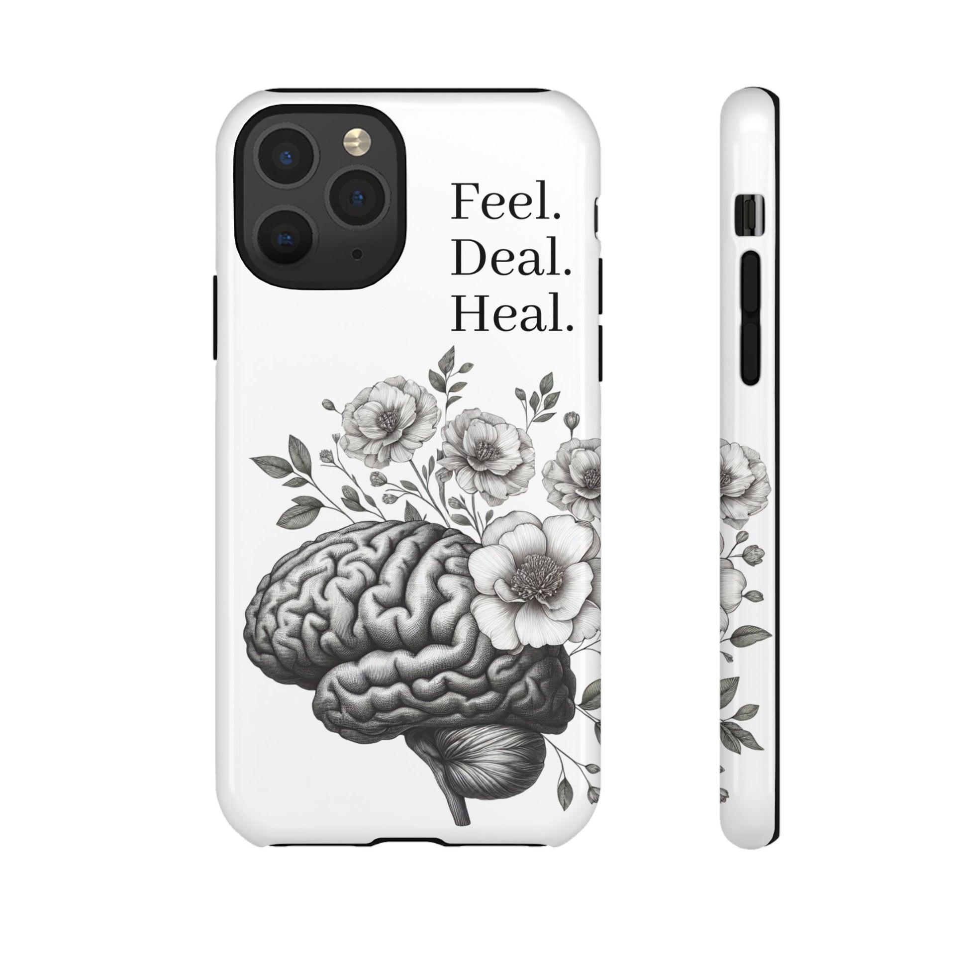 Emotional Wellness Phone Case | Feel. Deal. Heal. | Floral Brain Art | Self-Care Gift | Strong & Stylish | Unique Protection