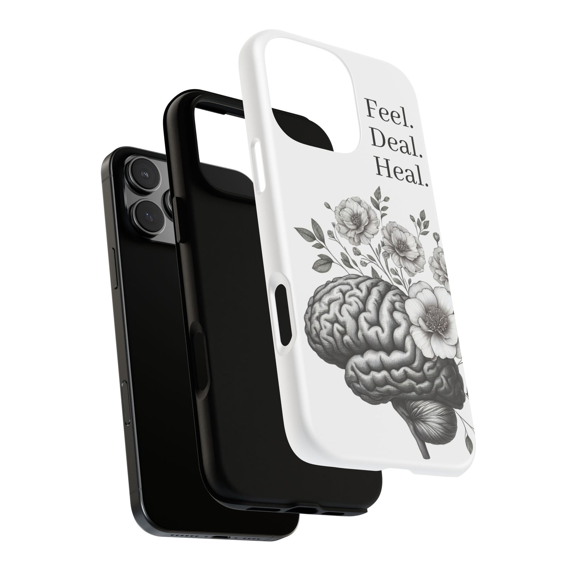 Emotional Wellness Phone Case | Feel. Deal. Heal. | Floral Brain Art | Self-Care Gift | Strong & Stylish | Unique Protection