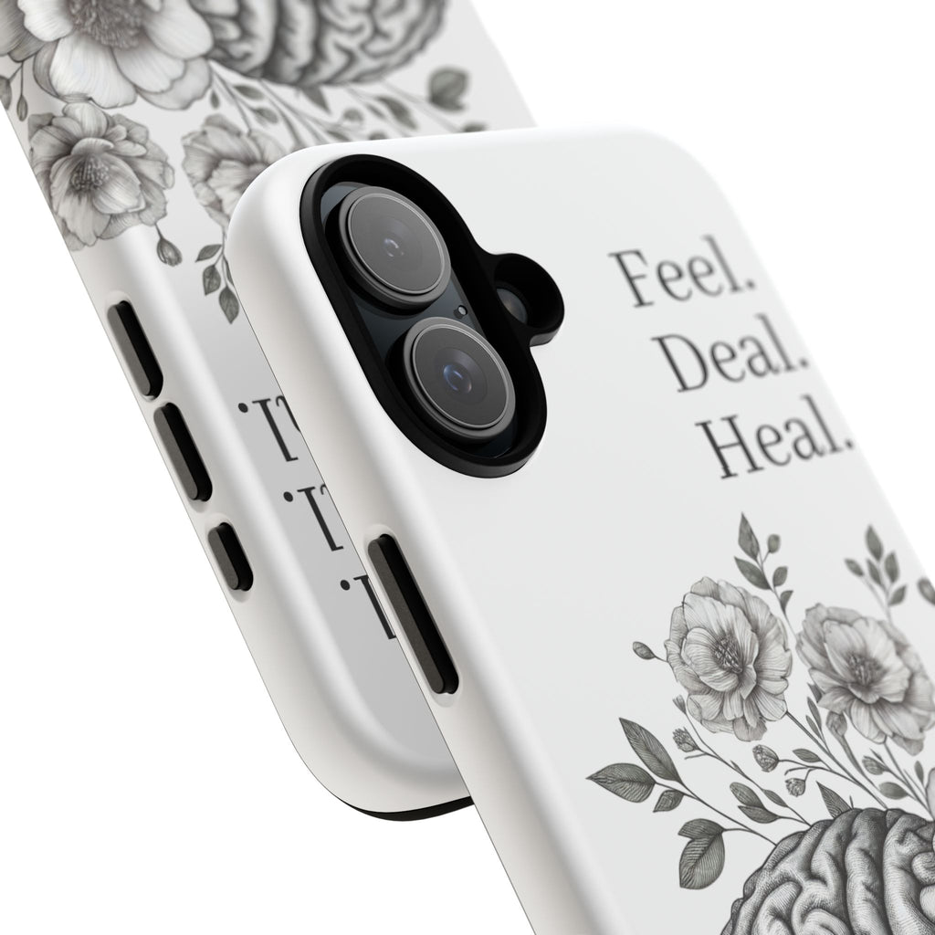Emotional Wellness Phone Case | Feel. Deal. Heal. | Floral Brain Art | Self-Care Gift | Strong & Stylish | Unique Protection