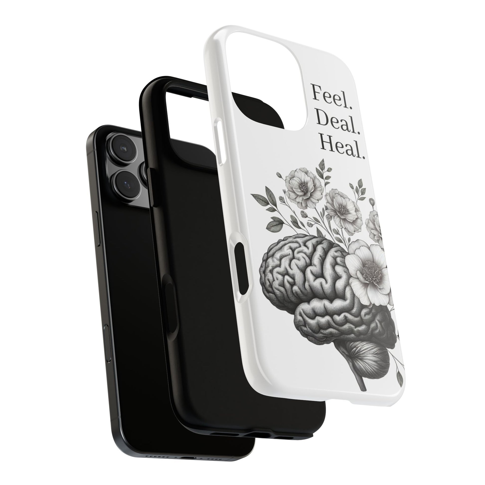 Emotional Wellness Phone Case | Feel. Deal. Heal. | Floral Brain Art | Self-Care Gift | Strong & Stylish | Unique Protection