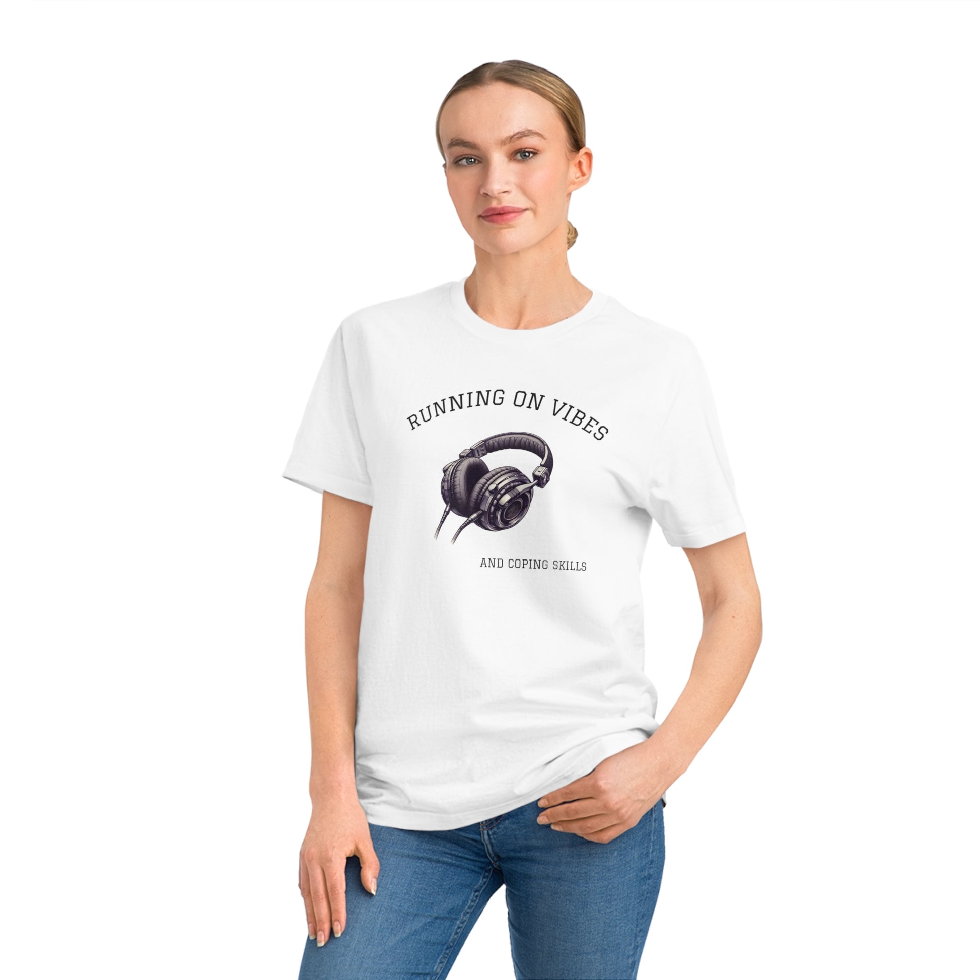 Unisex Rocker T-Shirt: Running on Vibes & Coping Skills, Music Lover Gift, Casual Apparel, Festival Wear, Headphone Graphic Tee