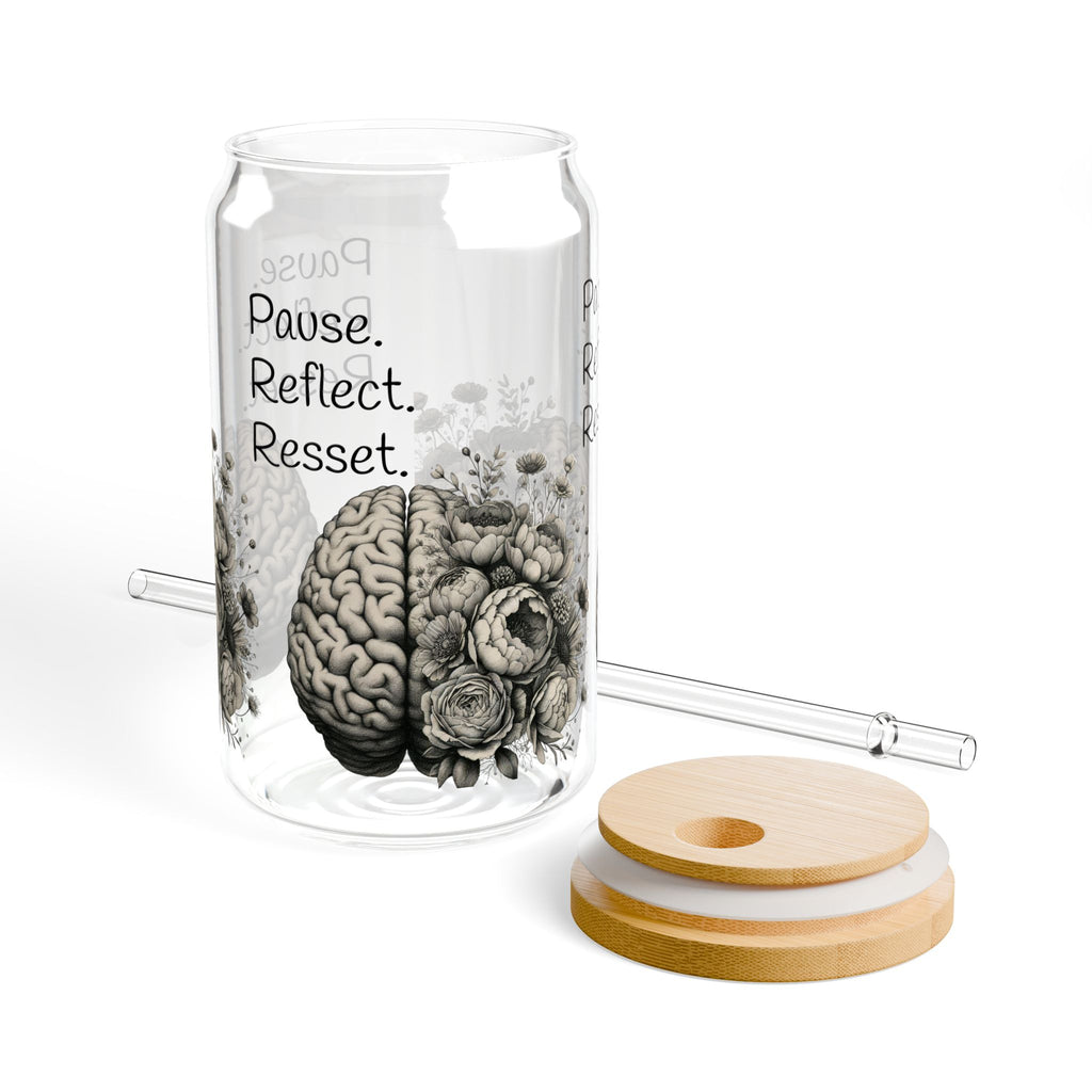 Mindfulness Sipper Glass, 16oz - Pause, Reflect, Reset - Perfect for Meditation, Self-Care, Gifts for Mental Health Awareness