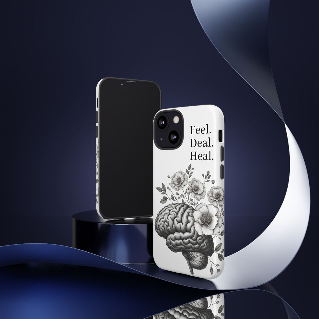 Emotional Wellness Phone Case | Feel. Deal. Heal. | Floral Brain Art | Self-Care Gift | Strong & Stylish | Unique Protection