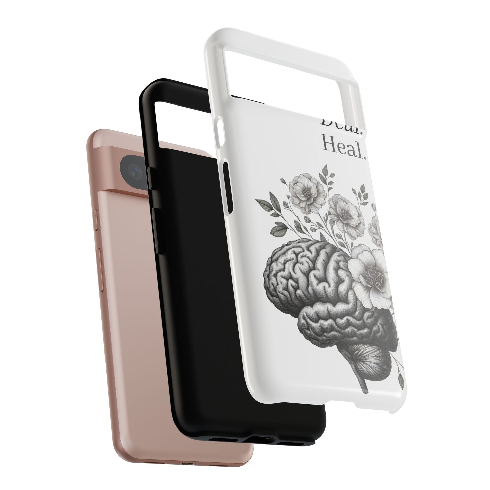 Emotional Wellness Phone Case | Feel. Deal. Heal. | Floral Brain Art | Self-Care Gift | Strong & Stylish | Unique Protection