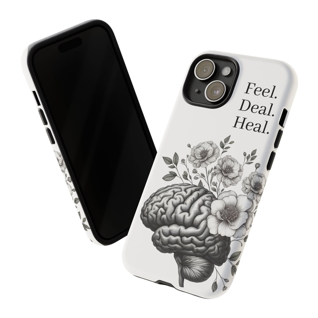 Emotional Wellness Phone Case | Feel. Deal. Heal. | Floral Brain Art | Self-Care Gift | Strong & Stylish | Unique Protection