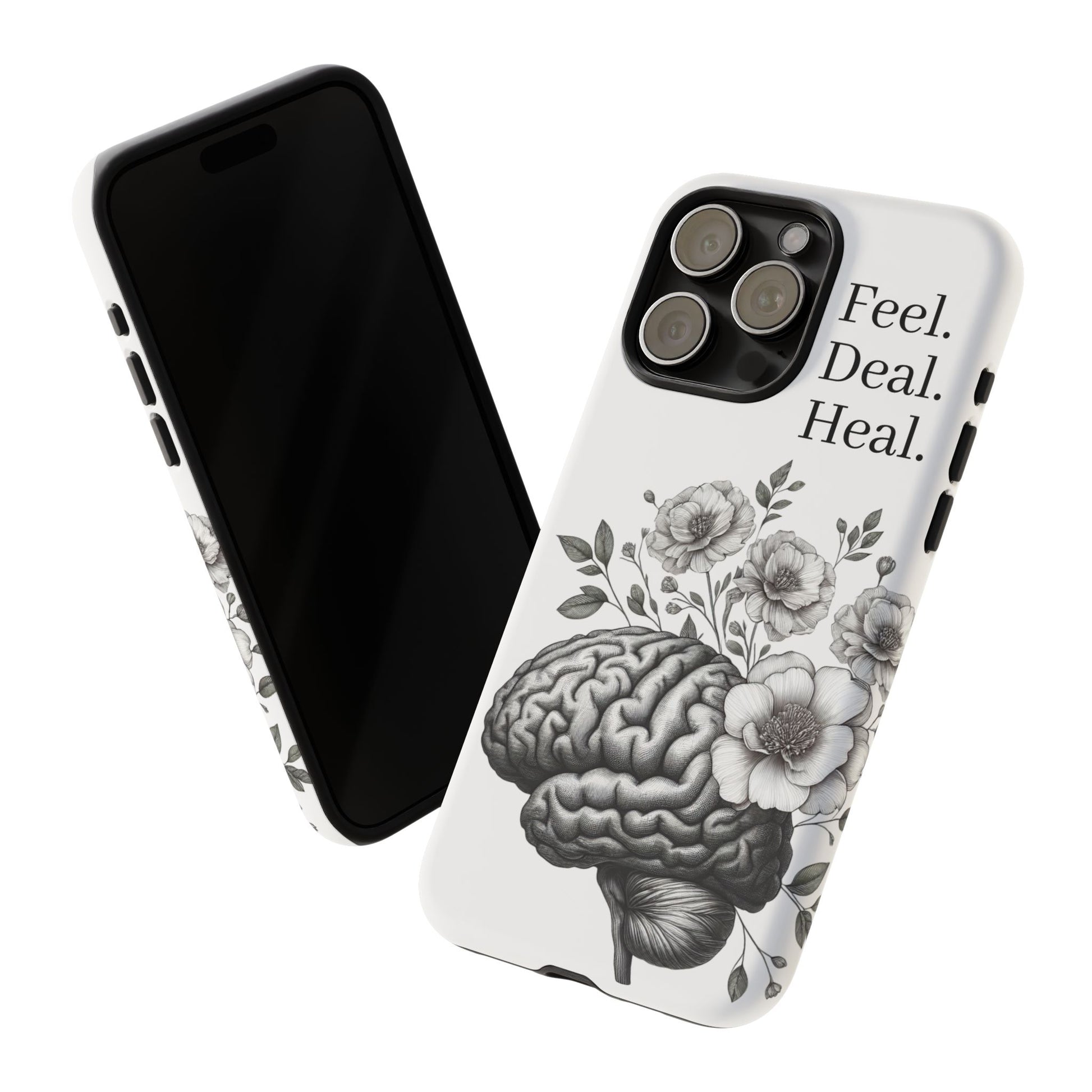 Emotional Wellness Phone Case | Feel. Deal. Heal. | Floral Brain Art | Self-Care Gift | Strong & Stylish | Unique Protection