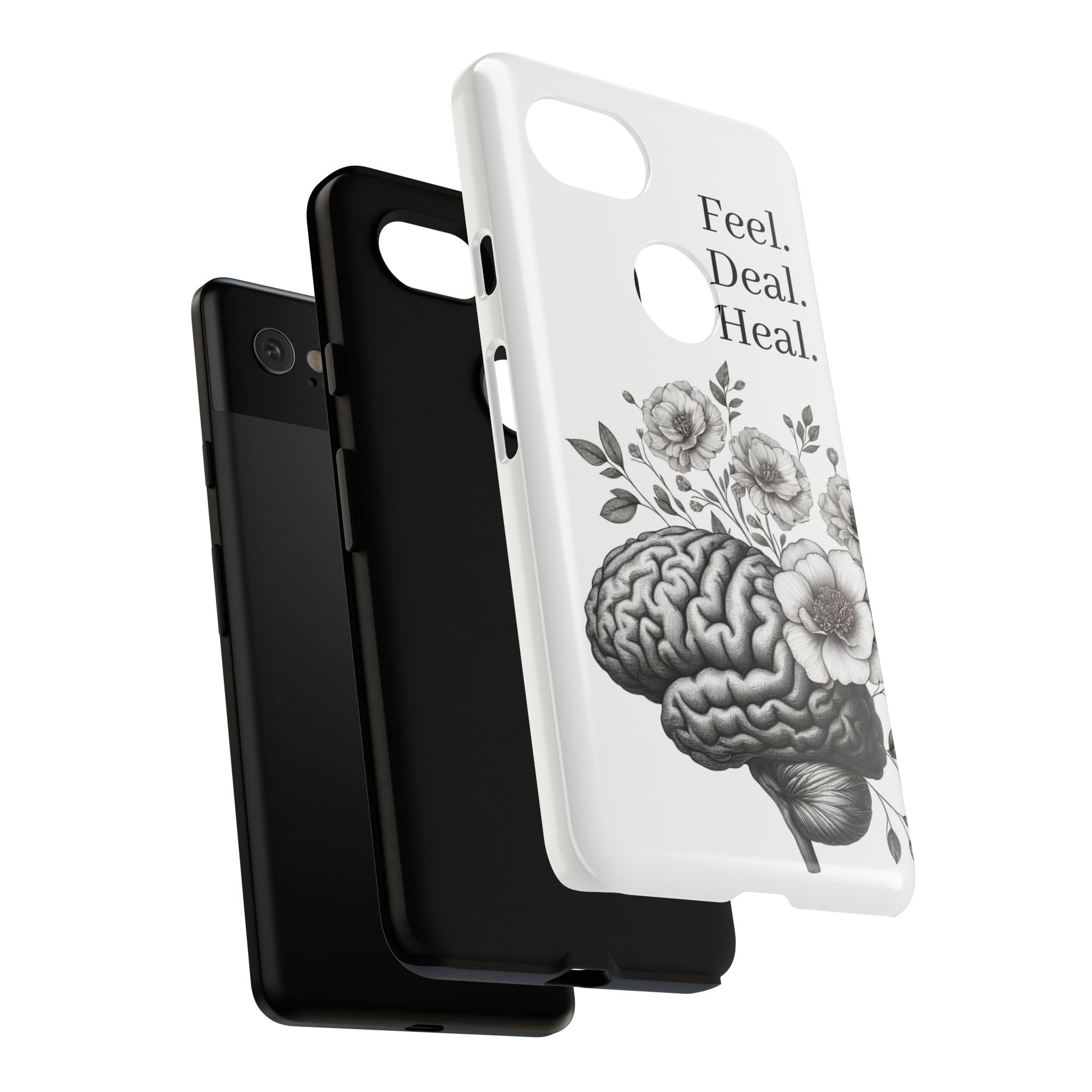 Emotional Wellness Phone Case | Feel. Deal. Heal. | Floral Brain Art | Self-Care Gift | Strong & Stylish | Unique Protection