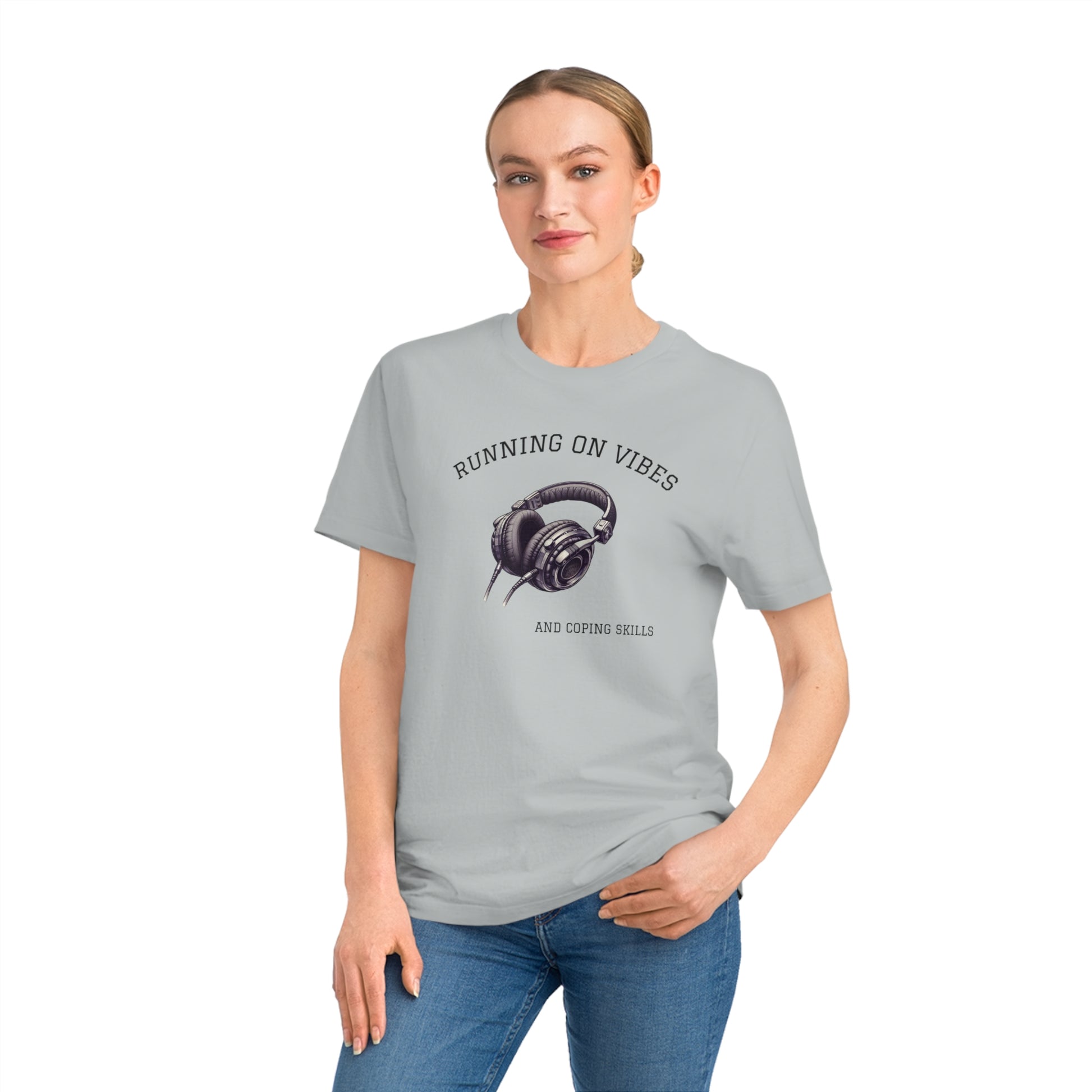 Unisex Rocker T-Shirt: Running on Vibes & Coping Skills, Music Lover Gift, Casual Apparel, Festival Wear, Headphone Graphic Tee