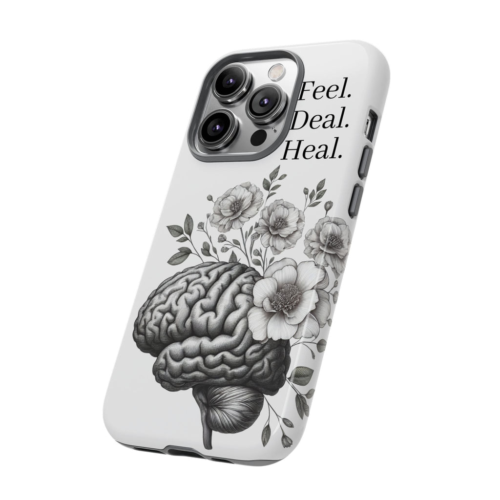Emotional Wellness Phone Case | Feel. Deal. Heal. | Floral Brain Art | Self-Care Gift | Strong & Stylish | Unique Protection