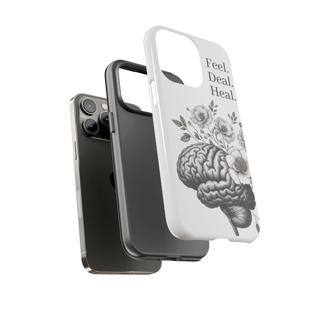 Emotional Wellness Phone Case | Feel. Deal. Heal. | Floral Brain Art | Self-Care Gift | Strong & Stylish | Unique Protection
