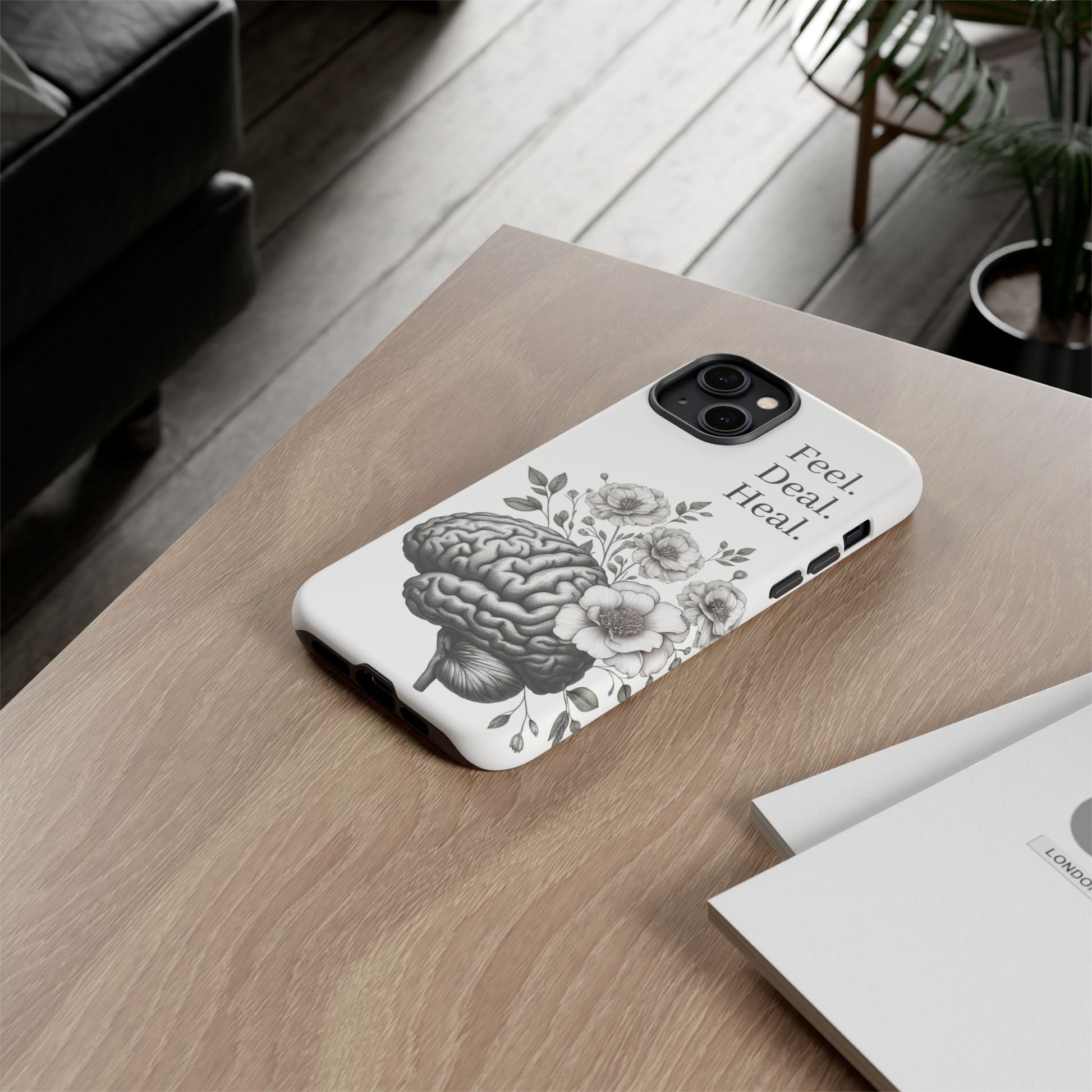 Emotional Wellness Phone Case | Feel. Deal. Heal. | Floral Brain Art | Self-Care Gift | Strong & Stylish | Unique Protection