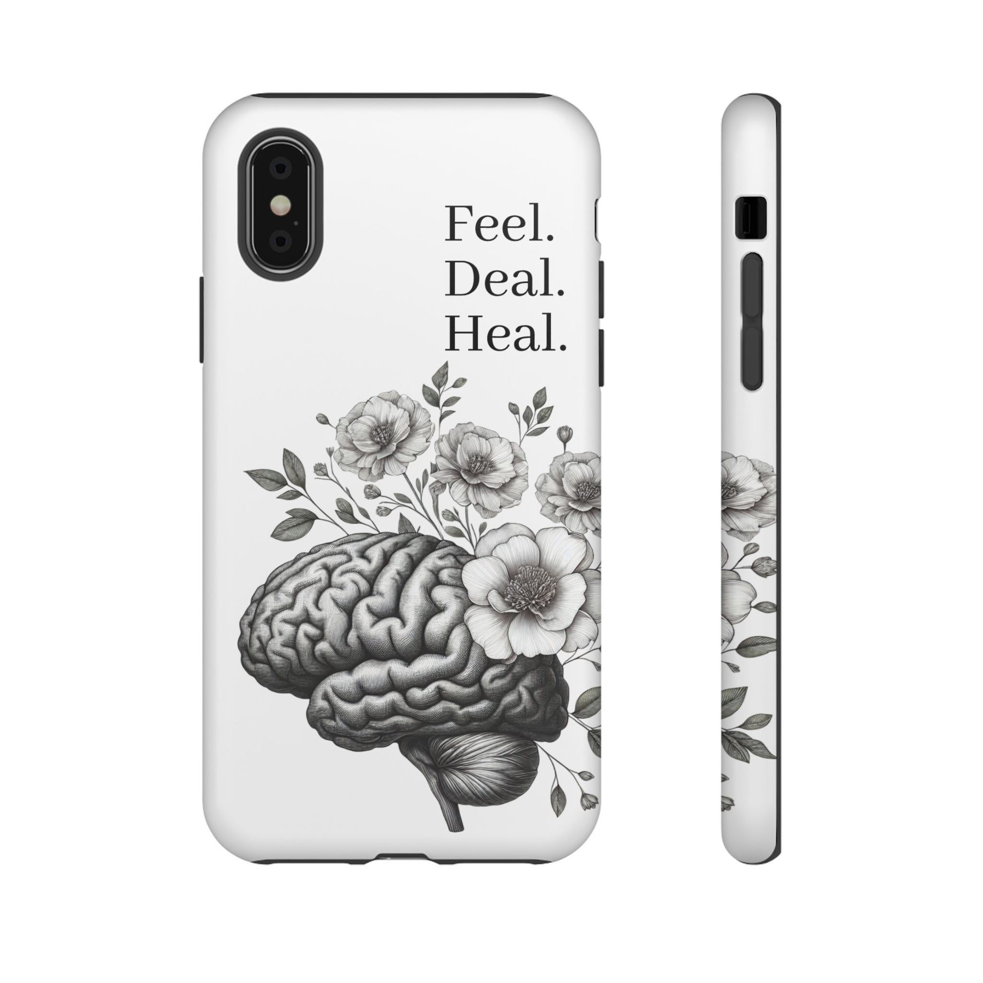 Emotional Wellness Phone Case | Feel. Deal. Heal. | Floral Brain Art | Self-Care Gift | Strong & Stylish | Unique Protection