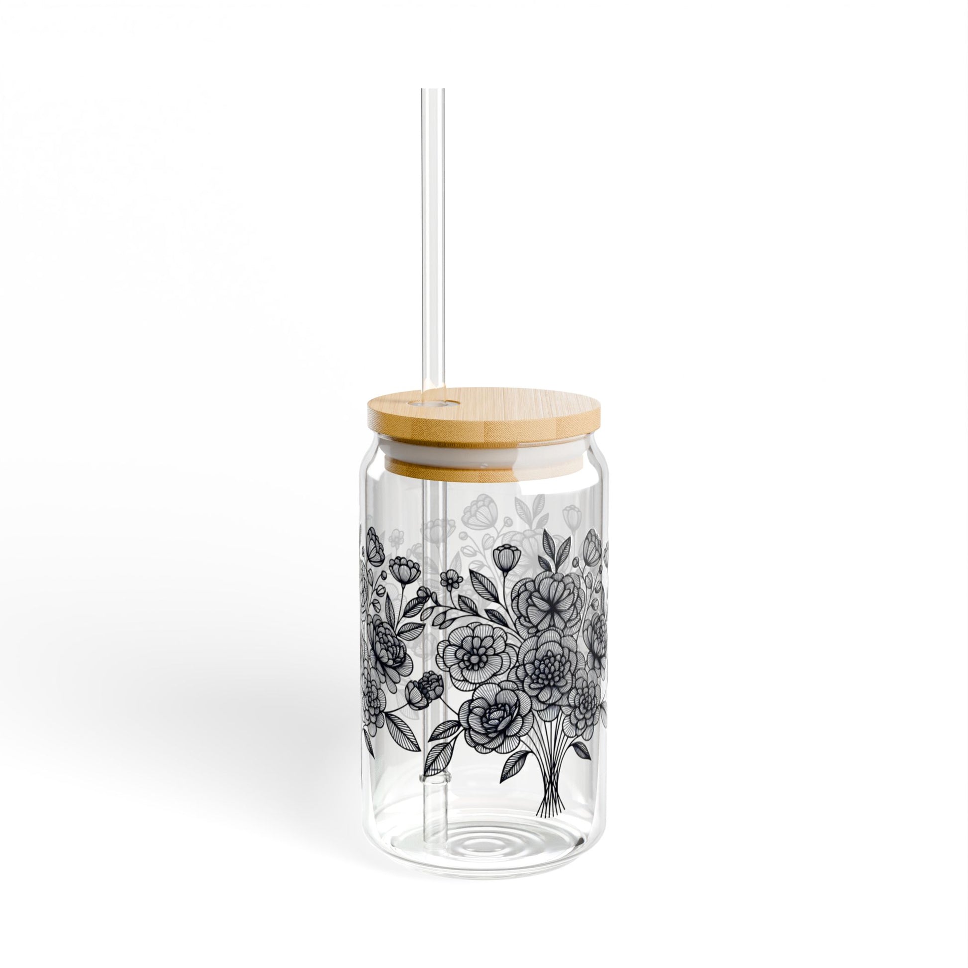 Floral Sipper Glass with Straw, 16oz - Perfect for Summer Parties, Garden Gatherings, and Refreshing Drinks