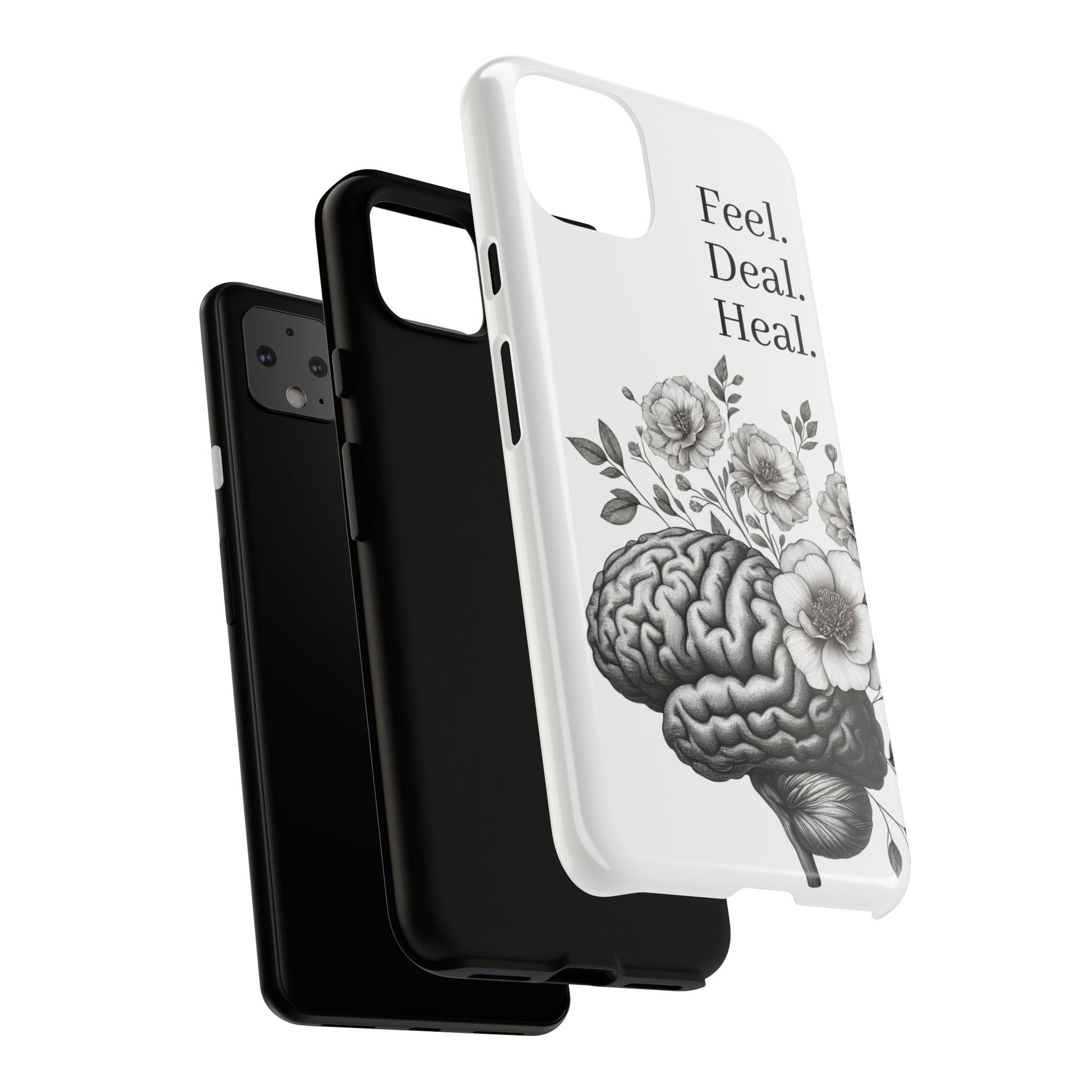 Emotional Wellness Phone Case | Feel. Deal. Heal. | Floral Brain Art | Self-Care Gift | Strong & Stylish | Unique Protection