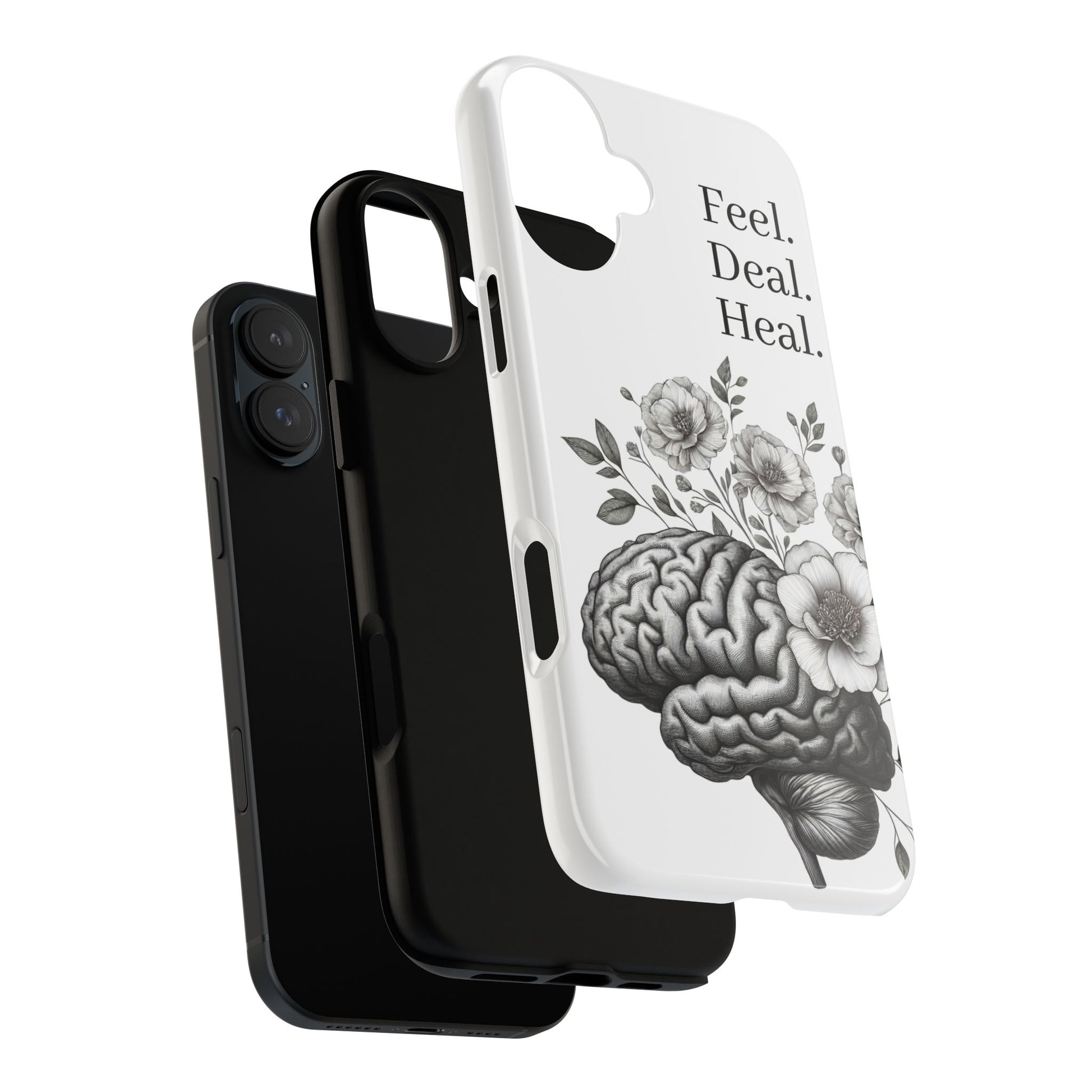 Emotional Wellness Phone Case | Feel. Deal. Heal. | Floral Brain Art | Self-Care Gift | Strong & Stylish | Unique Protection