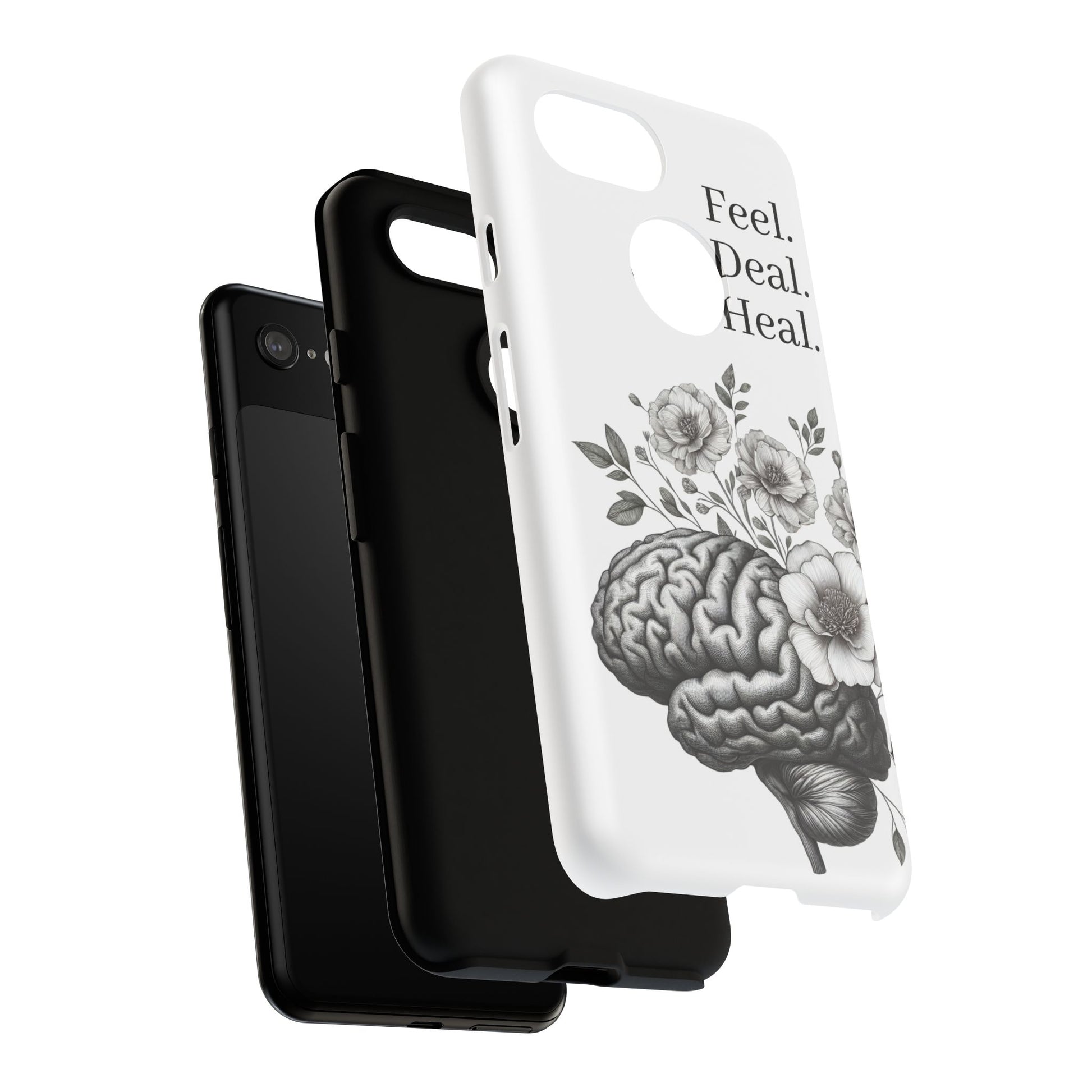 Emotional Wellness Phone Case | Feel. Deal. Heal. | Floral Brain Art | Self-Care Gift | Strong & Stylish | Unique Protection